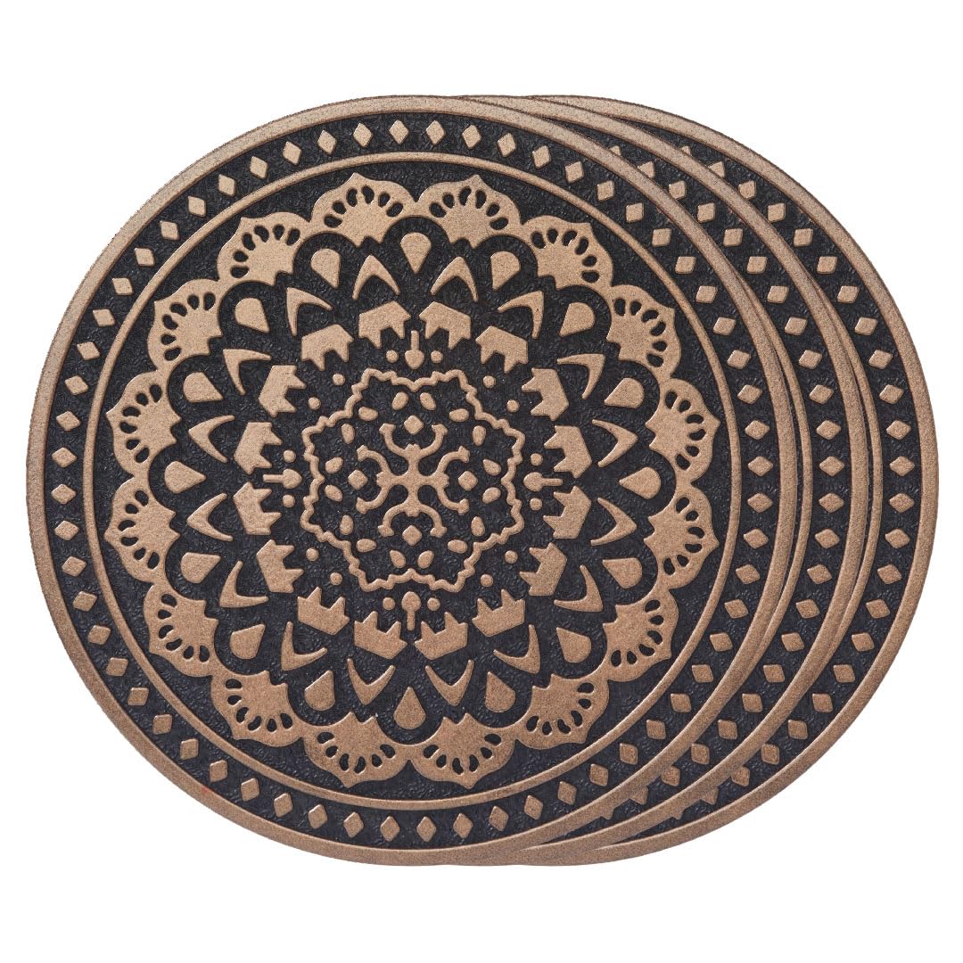 Home Furnishings By Larry Traverso HF by LT Deluxe Rubber Stepping Stone, Mandala Design, Heavy Duty 13"" All-Weather Garden Tile, Black with Antique Bronze Finish, Set of 3, TR0786