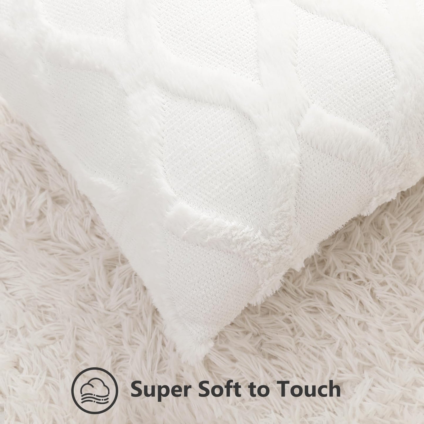 decorUhome Summer Throw Pillow Covers 18x18 Inch Set of 2, Soft Plush Faux Fur Wool Cream White Accent Couch Pillow Covers for Modern Farmhouse Bed Sofa Living Room
