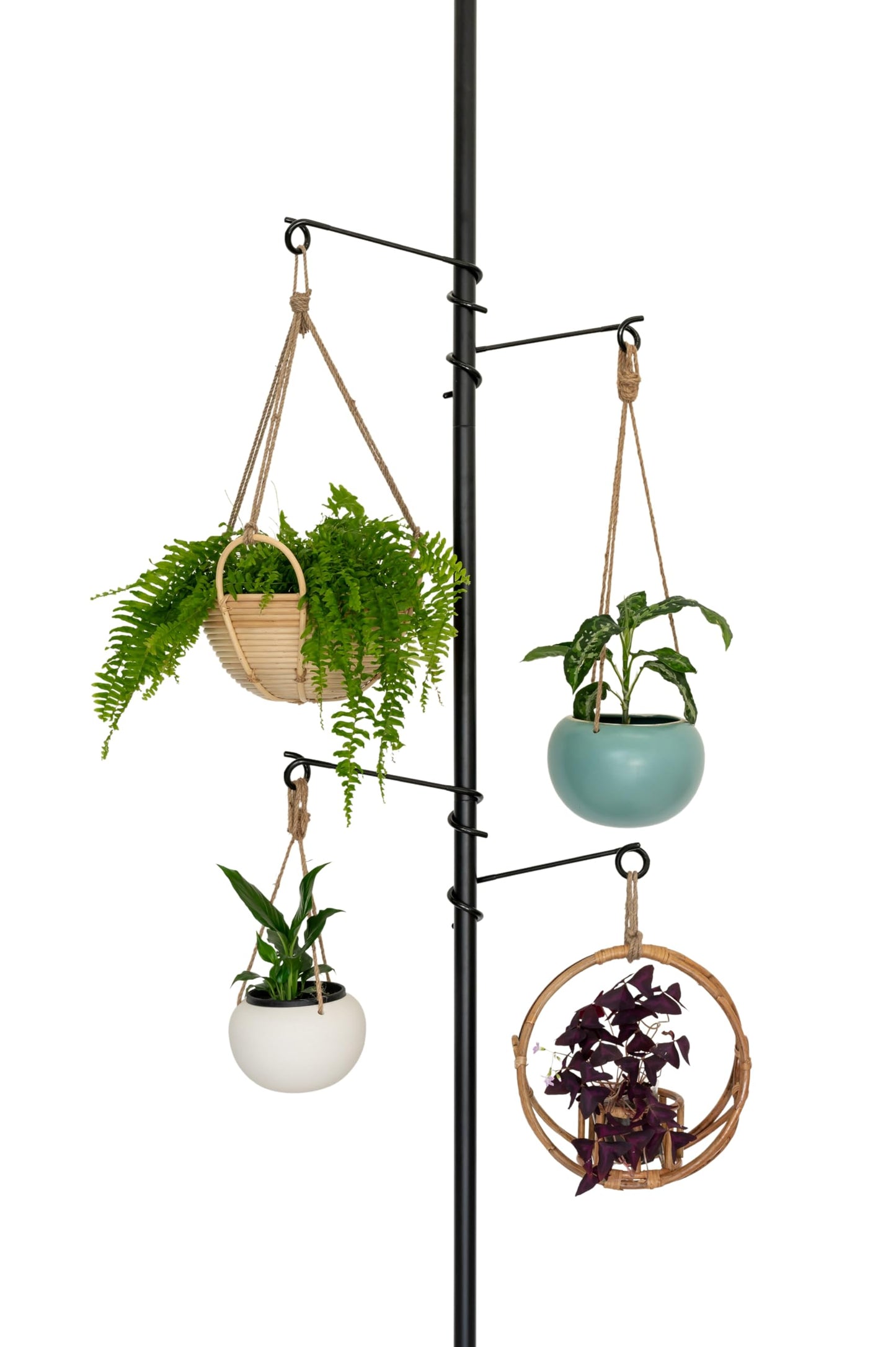 Zononoca Tension Rod Plant Stand, Plant Poles for Hanging Plants Indoor, Metal Floor to Ceiling Hanging Plants Stand, Tension Pole Plant Stand with 6 Hooks (Fit 3.6-10ft)