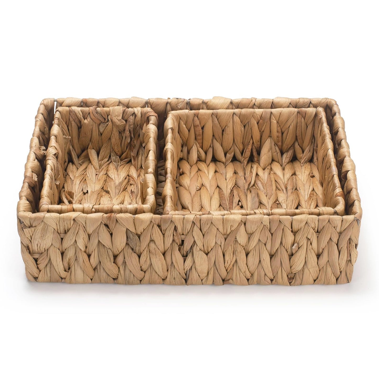 3 Pack Wicker Storage Basket, Natural Woven Water Hyacinth Storage Basket for Shelf Organizing