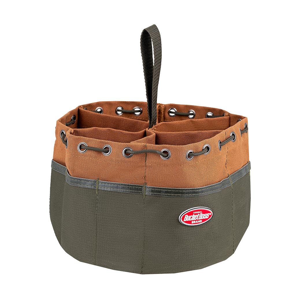 BucketBoss 25001 Canvas Organizer Parachute Bag with 19 Pockets for Nails,Screws, and Bolts in Brown
