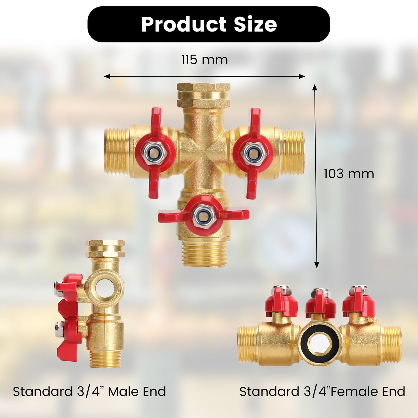Garden Hose Splitter 3 Way, Heavy Duty 3-Way Brass Valve Garden Hose Splitter With Stainless Steel Long Handle, Full Flow Hose Splitter Connector, Valve 3/4 Inch GHT Thread