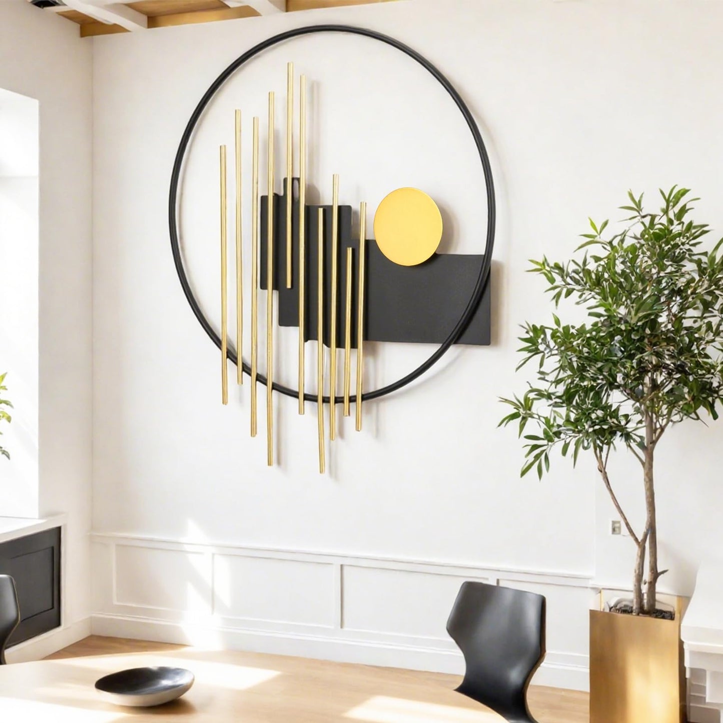 HYVAKUPPA 3D Large Metal Wall Decor Modern Aesthetic Wall Sculptures 19.7''x23.2'' Luxury Geometric Circular Decor Wall Art Artwork for Bedroom Dining Living Room Wall Decorations