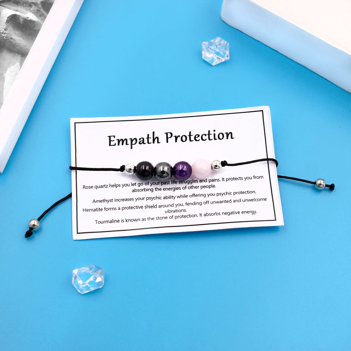 Crystal Bracelet for Women Men Spiritual Crystals and Healing Stones Bracelets Natural Healing Crystal Beads Bracelet Amethyst Gem Bracelet for Anxiety Relief Healing Crystals Jewelry (Empath Protection)
