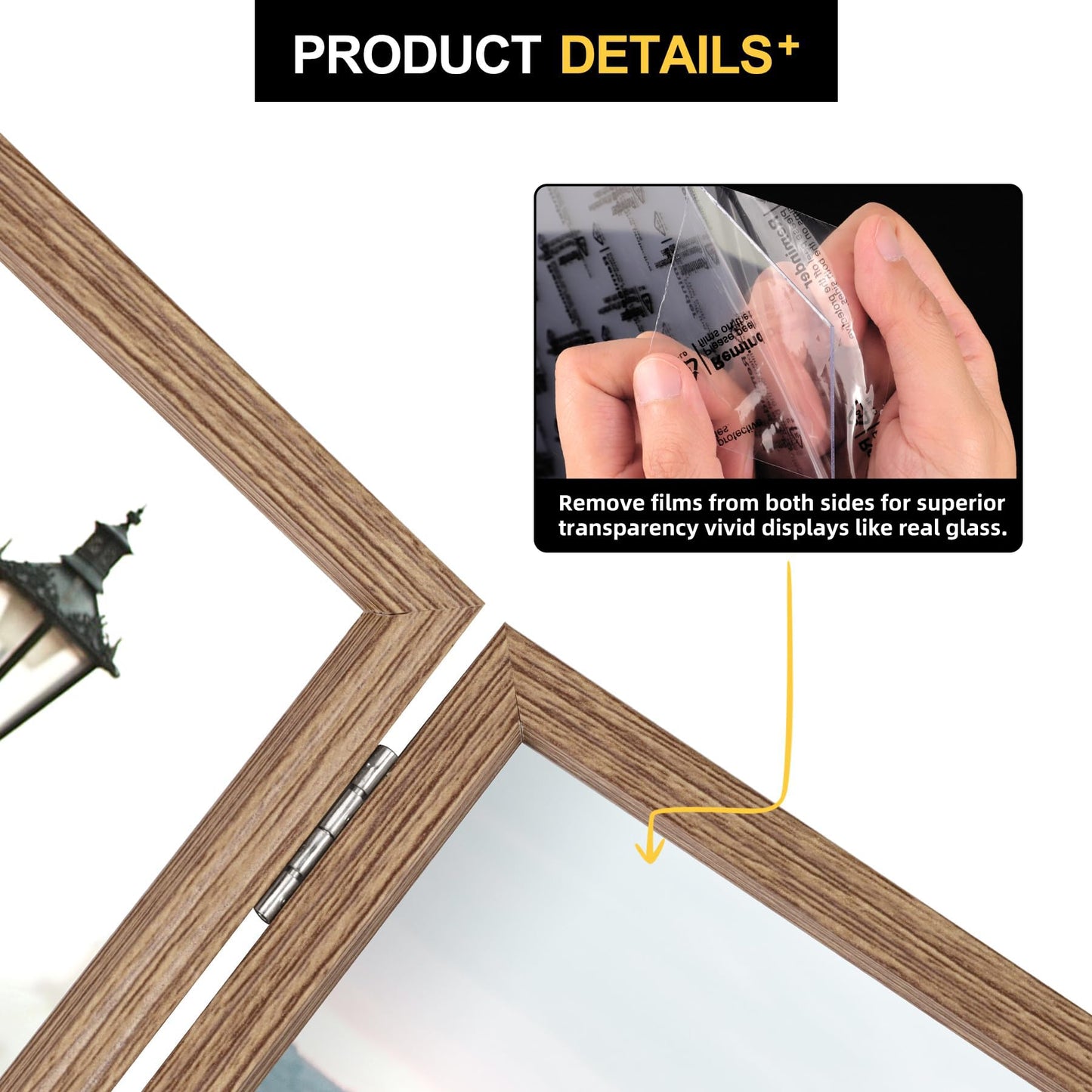 FOREV 4x6 Double Picture Frame Wooden Hinged Photo Frame Definition Glass Stand Vertically on Desktop or Tabletop