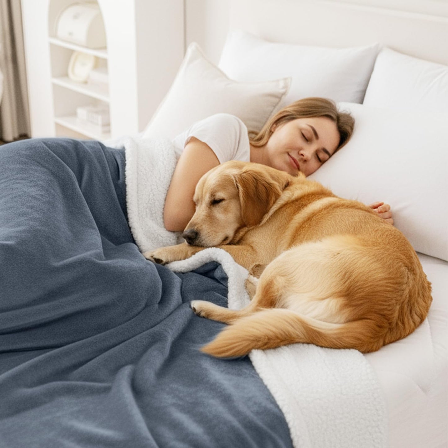 Smiry Waterproof Blanket Throw for Large Dogs, Soft Reversible Dog Blanket for Sofa Couch Bed, Washable Leakproof Sherpa Fleece Furniture Couch Protector(50"x60", Grey/White)
