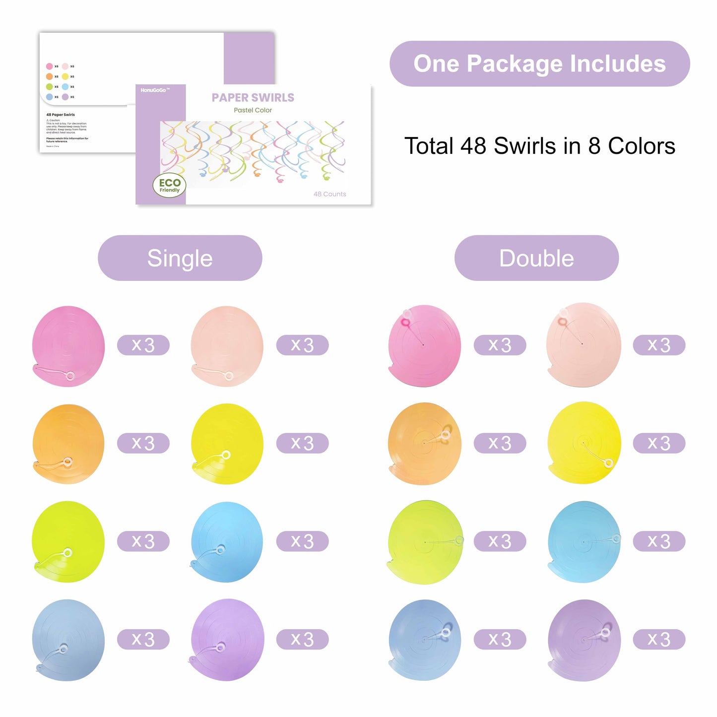 HonuGoGo 48PCS Pastel Paper Swirl Decorations Hanging Ceiling Streamers for Birthday, Spring, Bridal, Gender Reveal, Wedding, or Everyday Party Decor