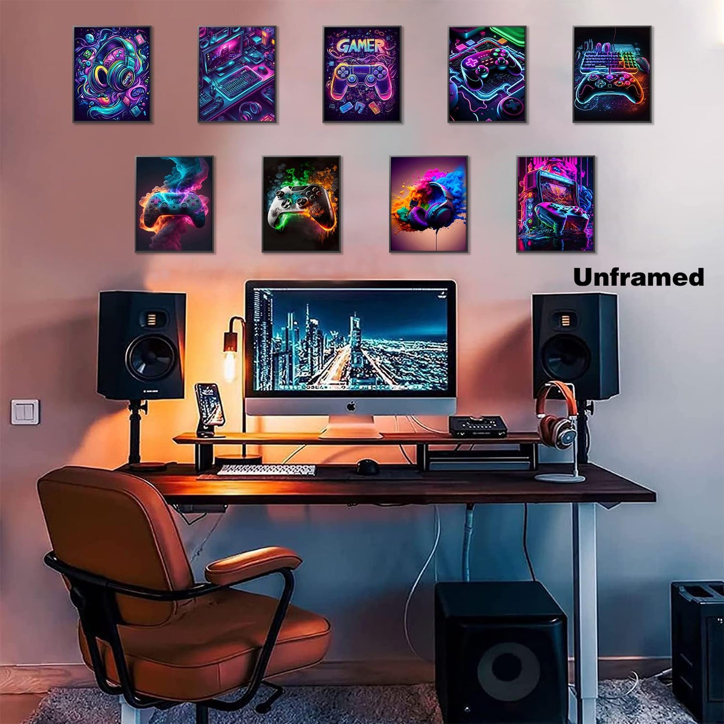 Gaming Room Canvas Wall Art Set of 9, Game Posters Wall Decor, Gamer Paintings Picture Print for Boys Room Kids Game Room Bedroom Boys Home Decoration 8x10In Unframed
