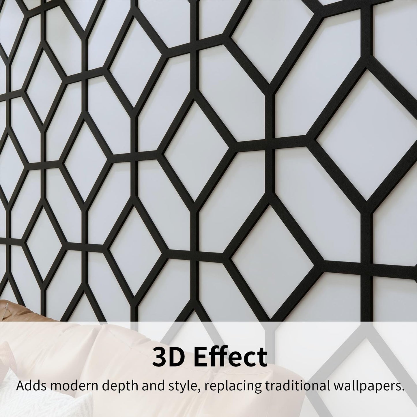 MidModArt PVC Modular Decorative Fretwork Wall Panels for Living Room Lobby Bedroom, 8PCS Cross Grid-Black Matte Black Finish
