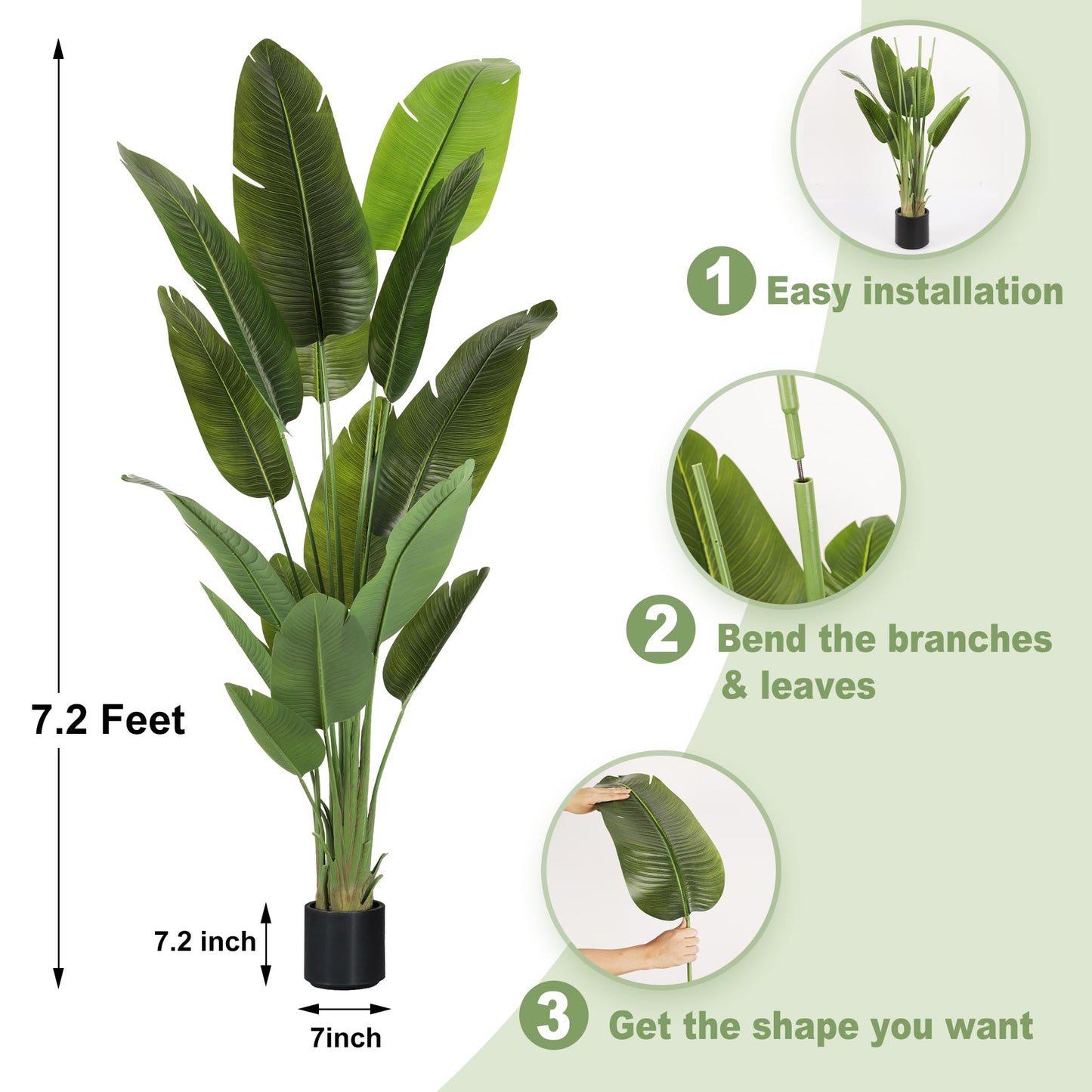 ProDeco Large Artificial Trees 7.2Ft Silk Bird of Paradise Big Tall Fake Plants Faux Green Silk Floor Potted Plants for Home Living Room Office Decor Indoor Outdoor…