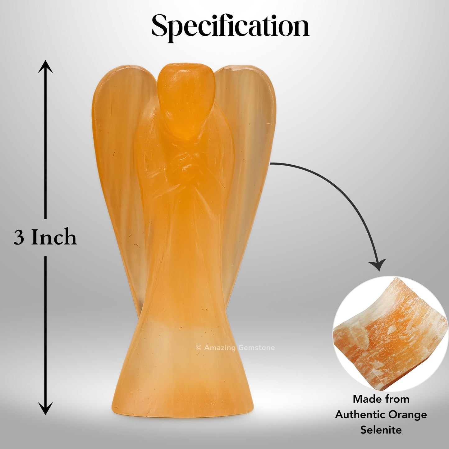 Amazing Gemstone Orange Selenite Angel - Orange Selenite Crystal Angel and Pocket Guardian Angel Crystal Figurines (3 inches)
