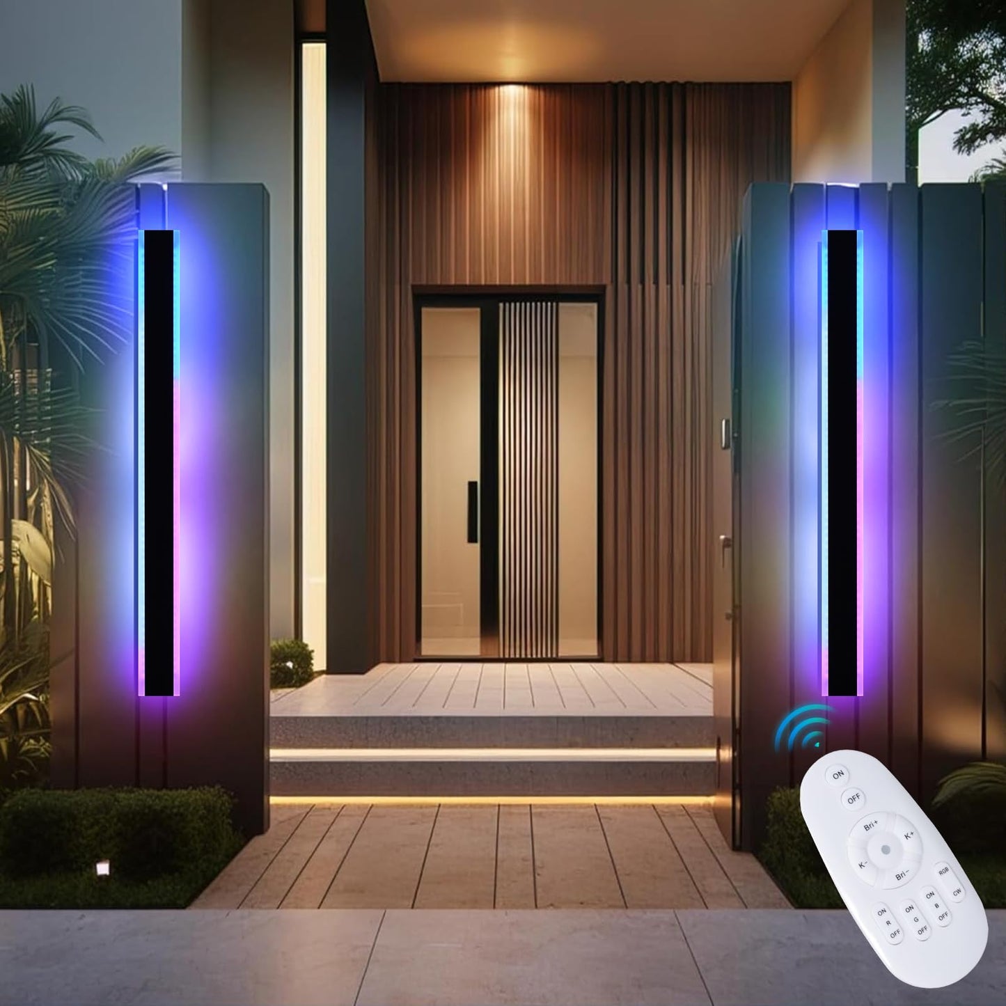 QueeuQ 2 Pack Modern RGB Outdoor Wall Lights for Patio,48 inch Long Outdoor LED Wall Lights,Dimmable LED Long Linear Exterior Lighting,Outside Linear Wall Light for Front Door,Garage,Enterway