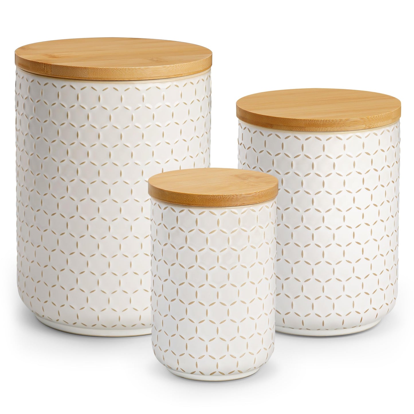 MALACASA LYDIA Ceramic Canisters Set with Airtight Lids, 80/40/20 oz Coffee Canisters Sets for the Kitchen, Large Jars for Flour, Sugar, Pasta, Coffee, Cookies, Tea - Set of 3, Hexagon
