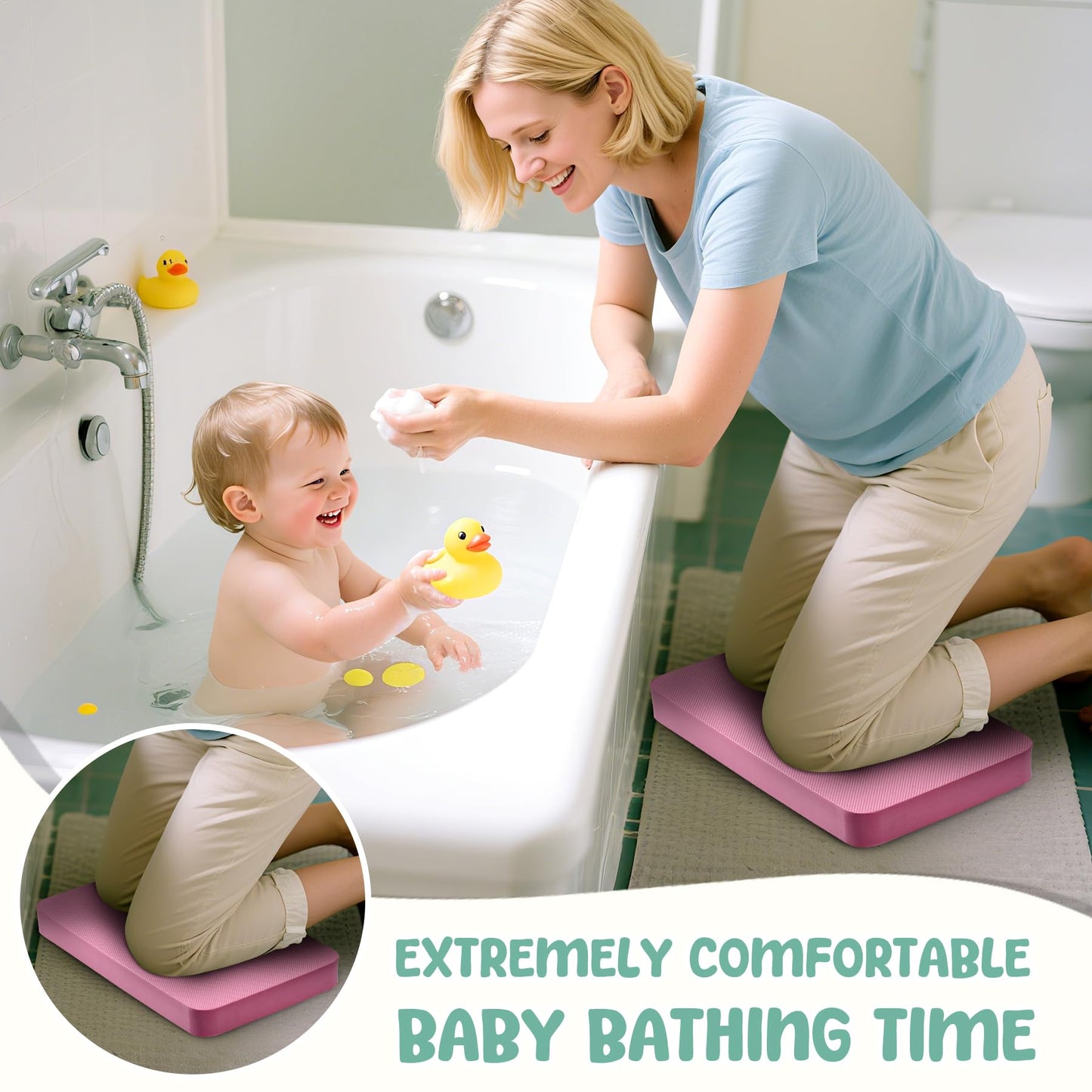 Baby Bath Kneeler, Extra Thick Kneeling Pad for Bathing Babies, Soft Foam Cushioning for Knee, 1.5" Thick Non-Slip, Fast-Drying,Gardening, Bathing Baby, Workout Supplies-Pink