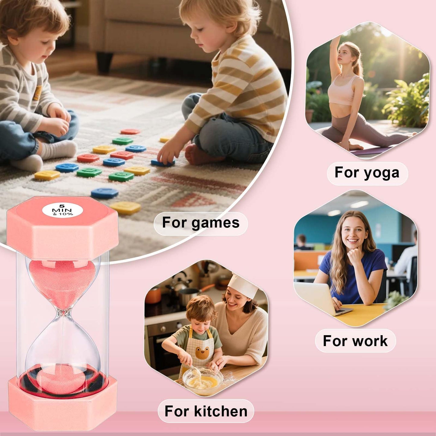 YLTIMER 25 Minute Hourglass Sand Timer, Plastic Sandglass Watch Timer, Unbreakable Green Sand Clock Hour Glass 25 Min for Classroom, Games (Pink)