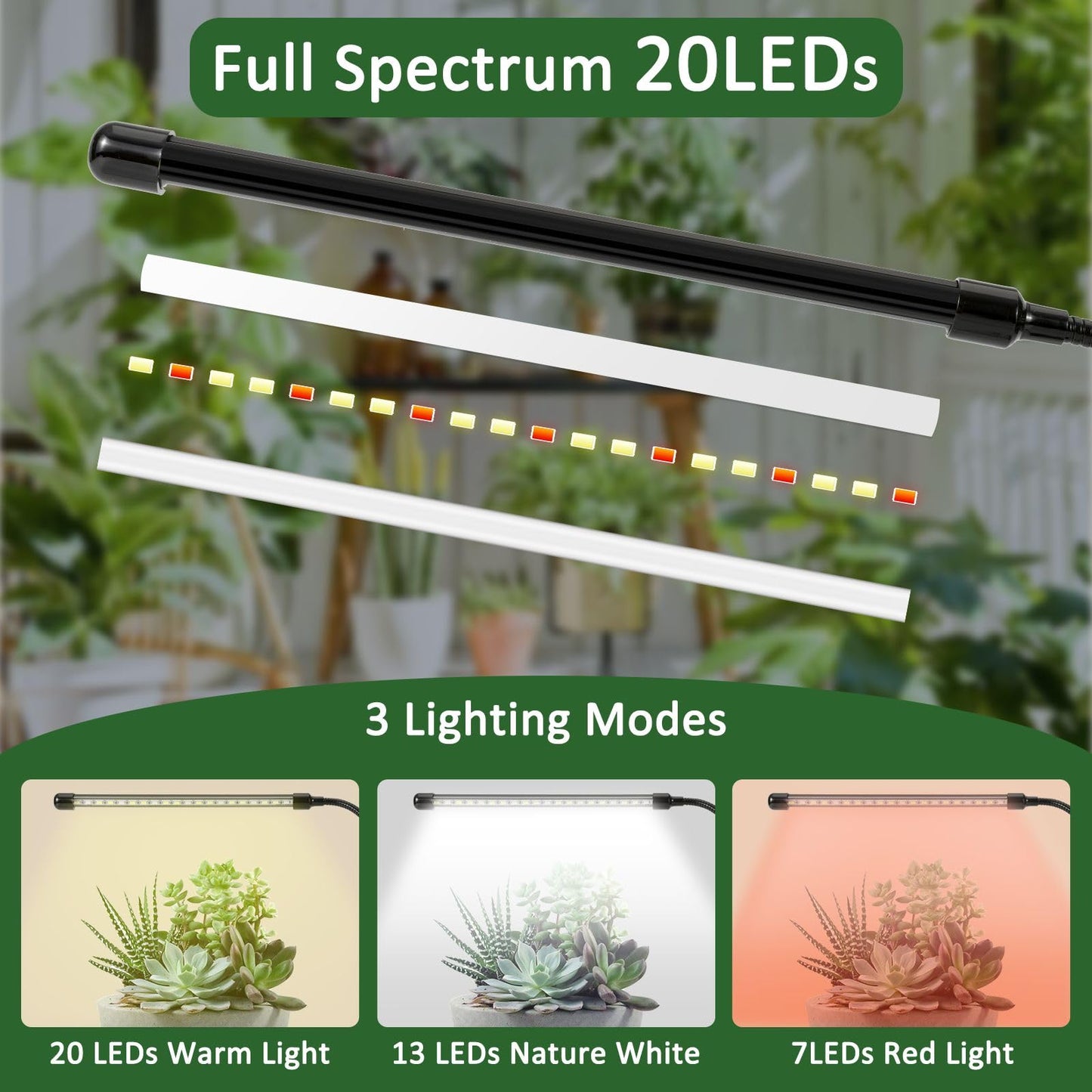 Bufccy Grow Lights for Indoor Plants, 6000K Full Spectrum Grow Light for Succulents, Vegetables Small Plants, Auto On Off Timing, 9 Dimming, 360 Degree Adjustable Plant Lights, 2 Pack