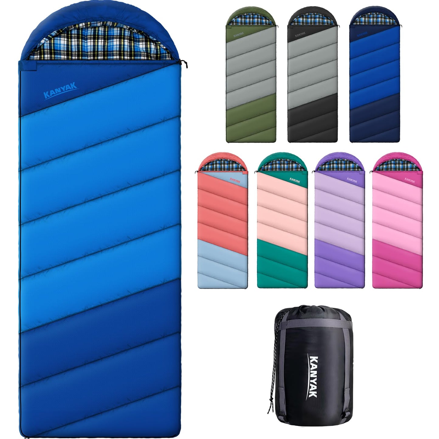 Blue Sleeping Bags for Adults Teens Cold Weather & Warm, 3 Seasons, Cotton Flannel Backpacking Sleeping Bag, Lightweight Compact Camping Essentials Equipment, Hiking, Outdoor, Travel(Double Blue-1)