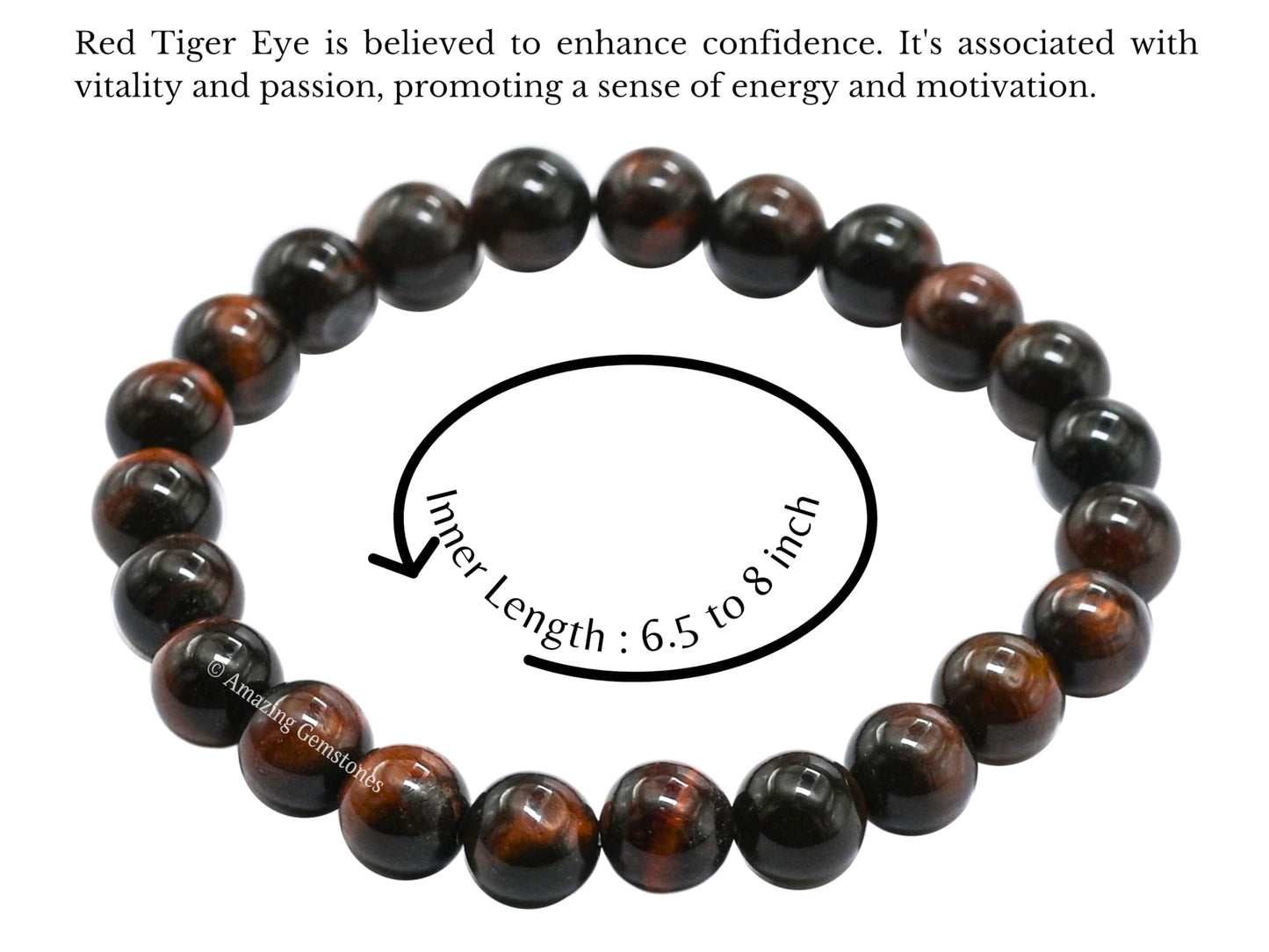 Amazing Gemstone Crystal Bracelet for Women Men's Gifts - Protection Healing Crystal Bracelet - 8mm Gemstone Beaded Stretchable Bracelet Pulseras Para Hombres Mujer Stocking Stuffers Mothers Day Gift (Red Tiger Eye)