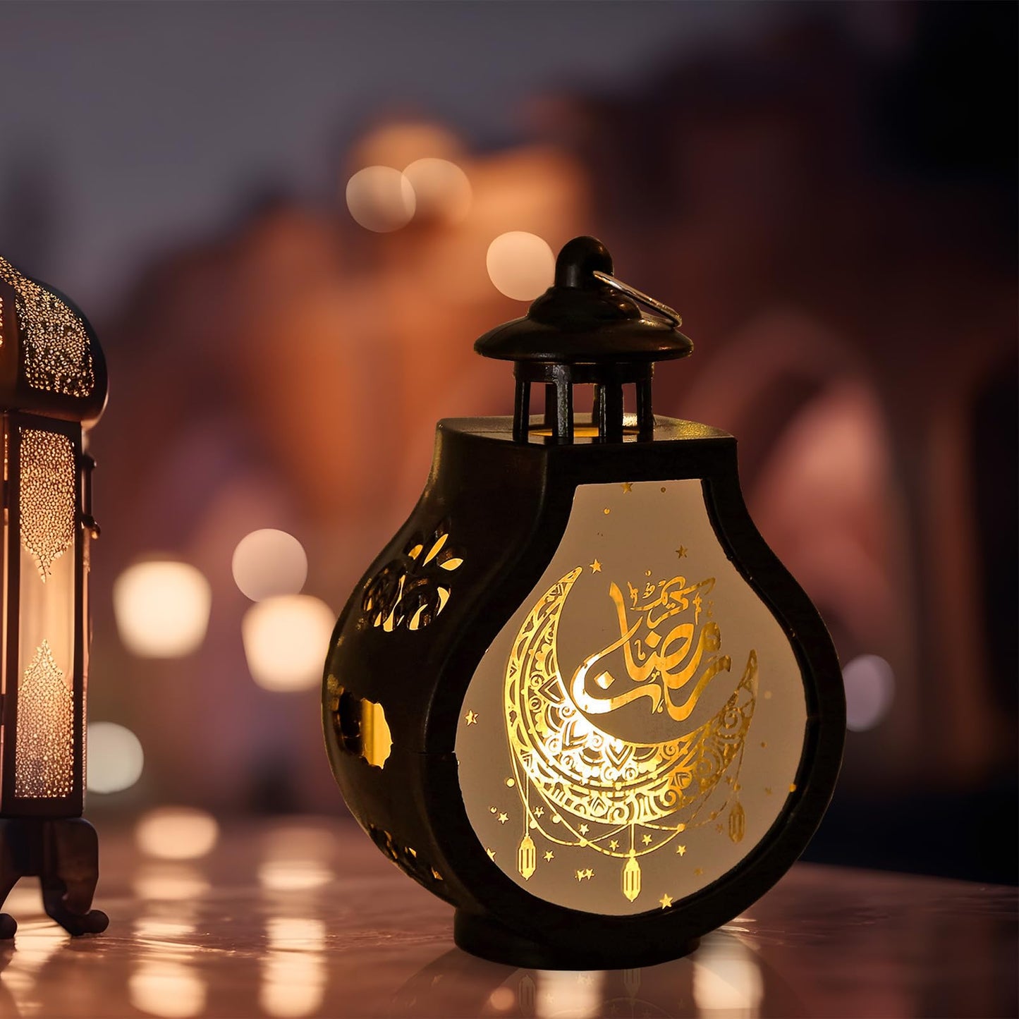 ALIBBON 2 Pcs Ramadan Lantern Mini Black Candle Lantern Decorative Hanging Lantern Eid Mubarak Lantern Moon Star Lantern Ramadan Decorations for Home Indoor Outdoor Ramadan Table Decor