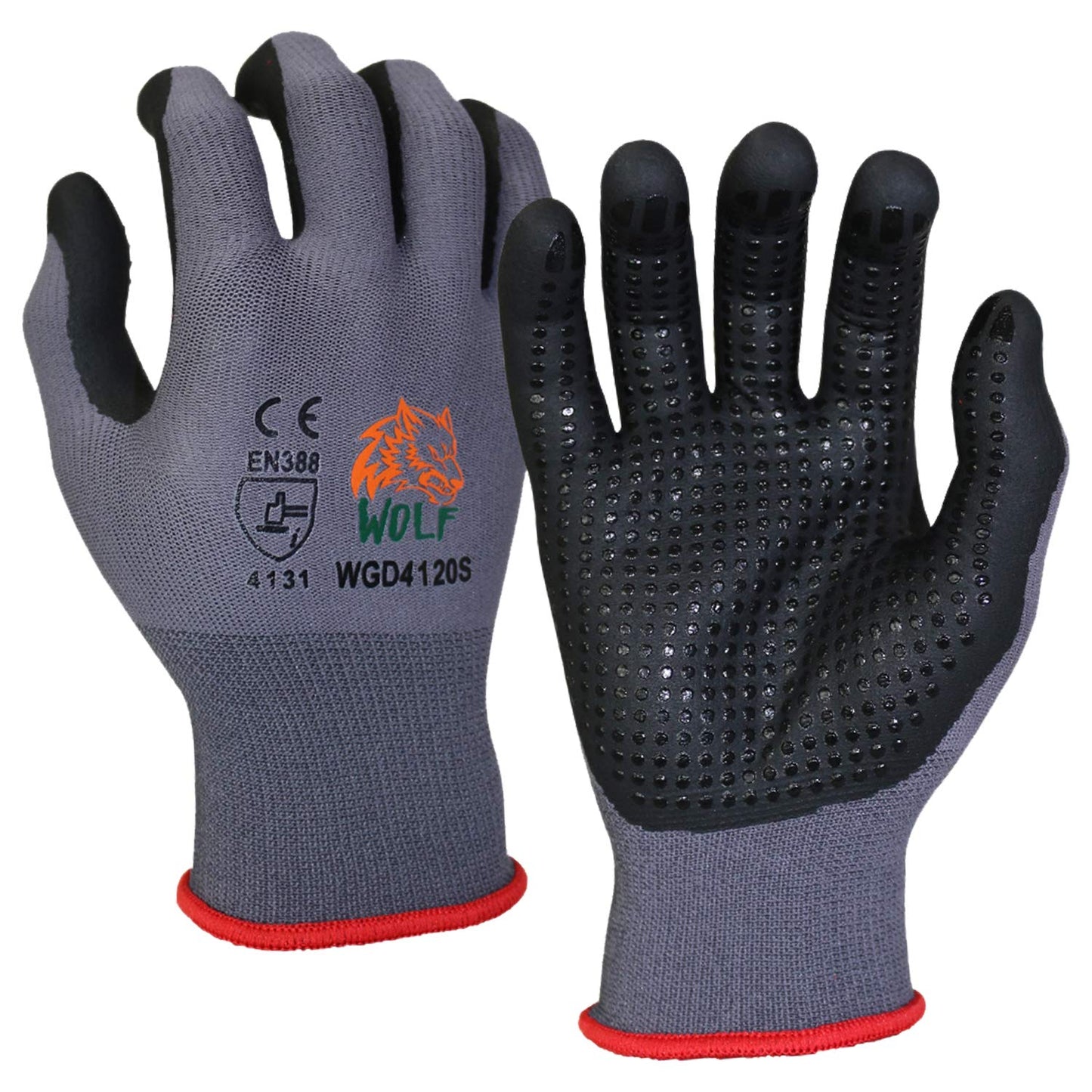 WOLF Ultra-Thin Nitrile Foam Palm Coated Glove with Tacky Dot Grip, Multi Purpose (12, Medium)