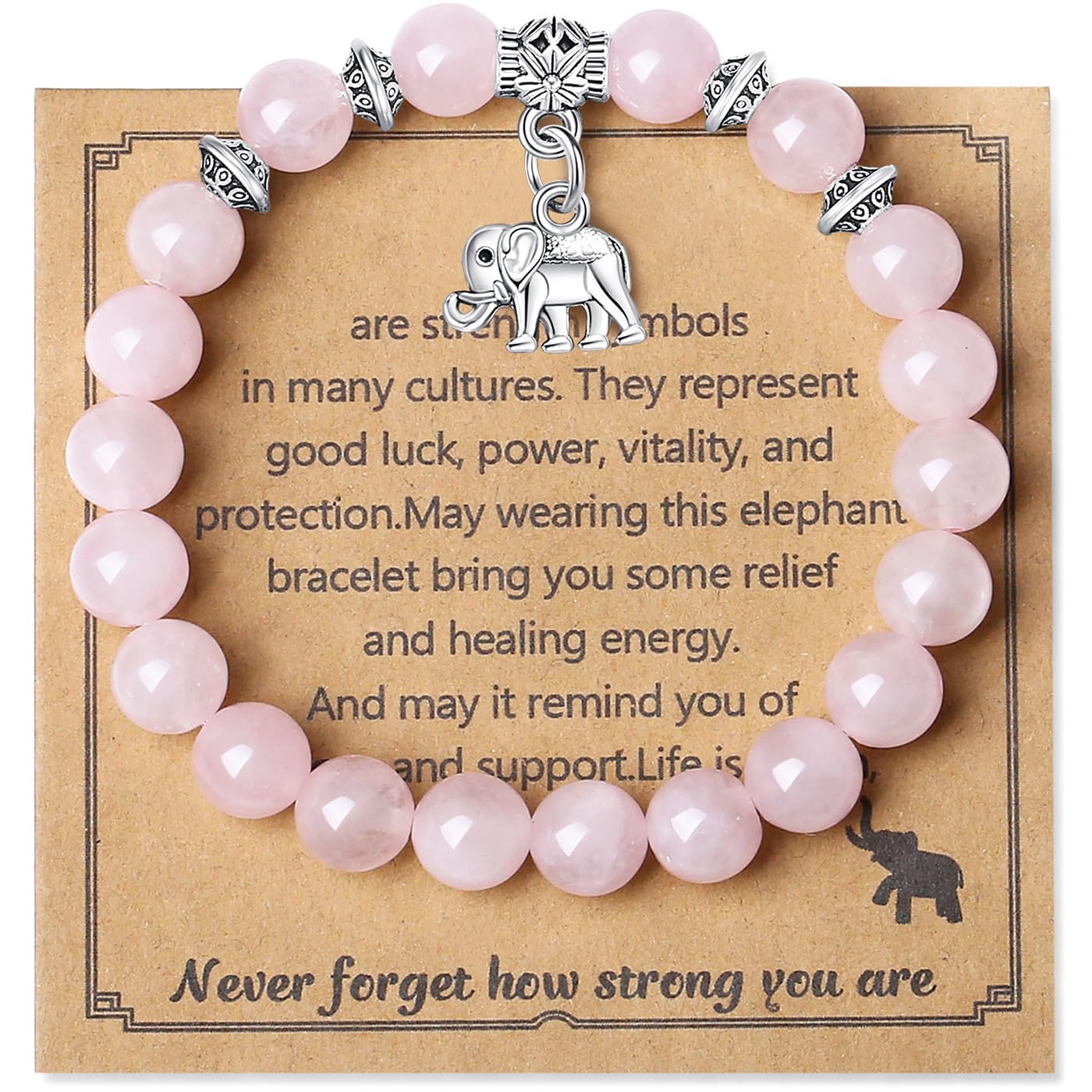 MAIBAOTA Rose Quartz Bracelet for Women, Pink Bracelet, Rose Quartz Crystals Stone Beaded Bracelets, Elephant Round Gemstones Stretch Bracelet, Crystal Jewelry Gifts for Women Mom
