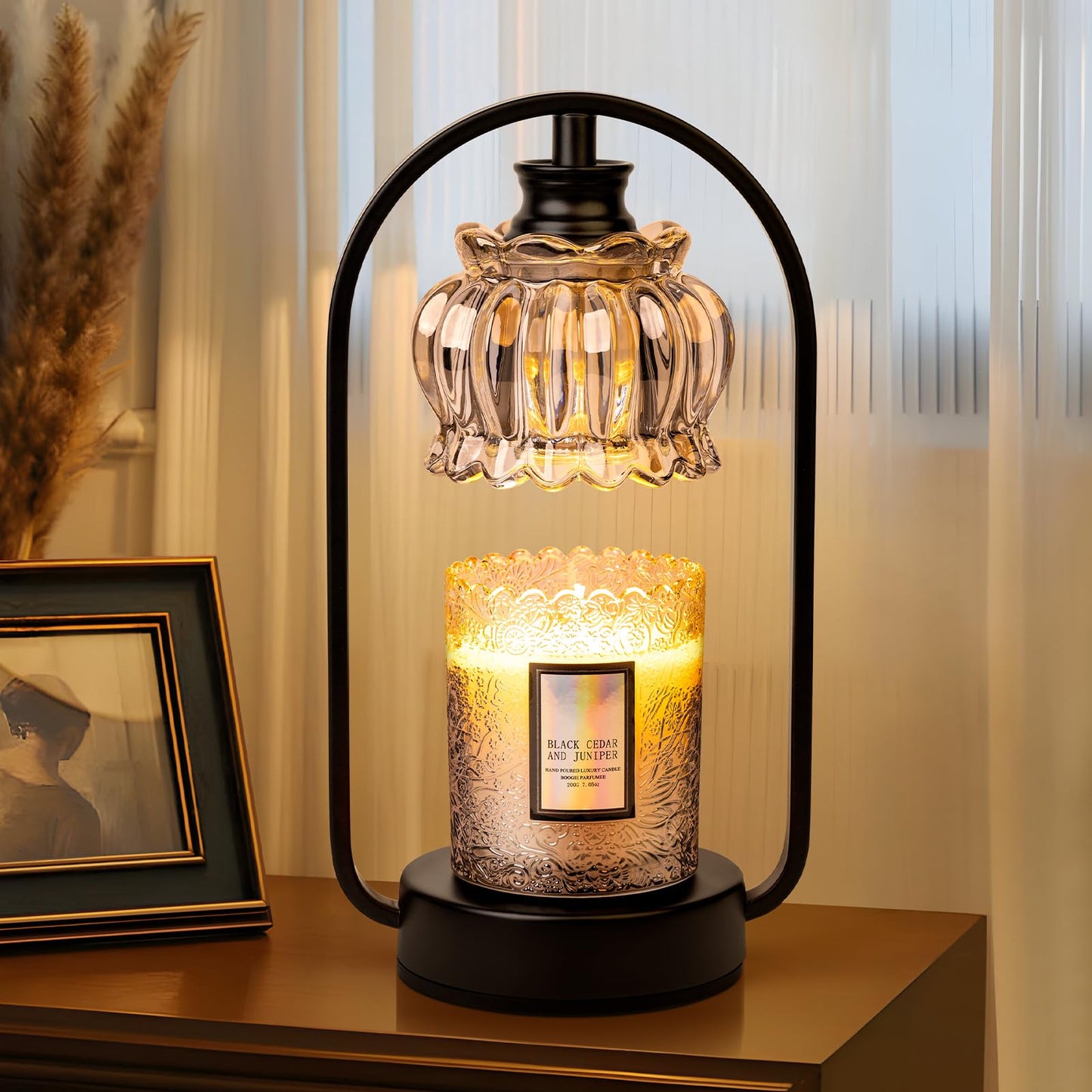 Shang Chiang Candle Warmer Lamp, Electric Light with Timer Dimmer Clear Flower Shape Wax Melt Warmer for Birthday, Mothers Day, House Warming Gift (Includes 2 Bulbs)