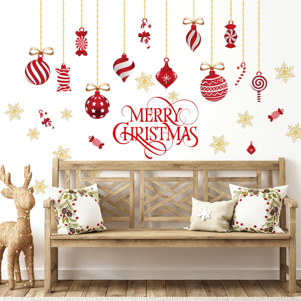 2 Sheets Christmas Wall Decals Christmas Light Bulb Wall Stickers Xmas Ball Foil Swirls Hanging Ceiling Decoration for Indoor Xmas Party Decoration Accessories