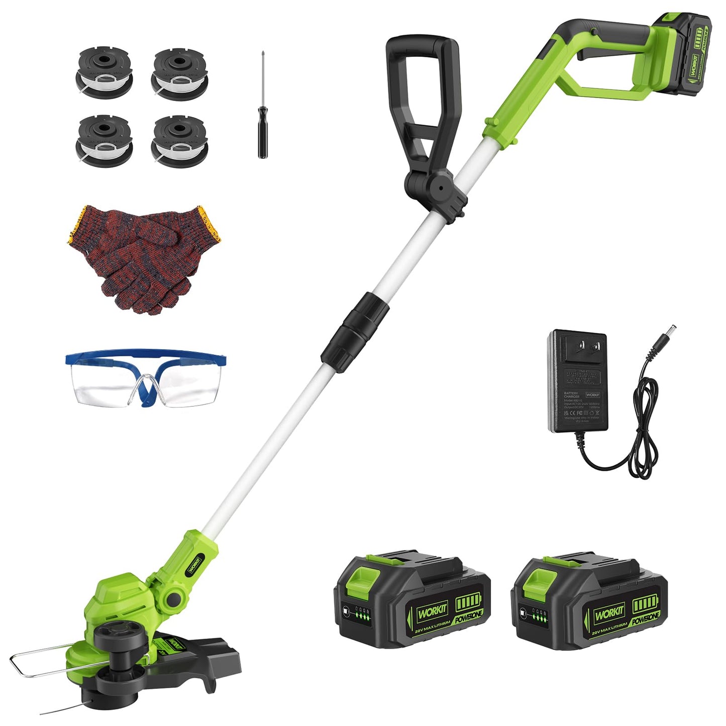 WORKIT 20V 3-in-1 Cordless String Trimmer, 12" Edger & Mini Mower, 8700 RPM Weed Eater with 2×4.0Ah High-Capacity Batteries, Auto Line Feed, Lightweight 6lbs, Telescopic Shaft for Lawn & Yard