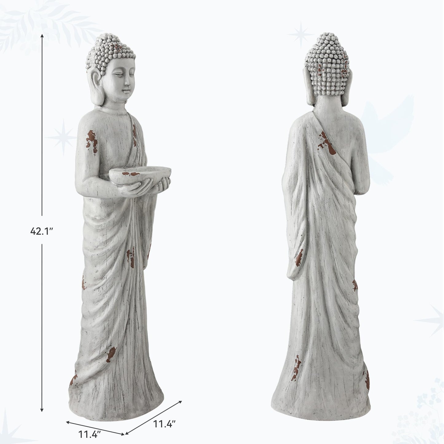 Ultym 42" Extra-Large Buddha Outdoor Statue with Birdfeeder, Tall Zen Meditative Buddha Figures, Durable Weatherproof MGO Sculpture for Garden, Patio, Yard, Porch or Indoor Home Decor