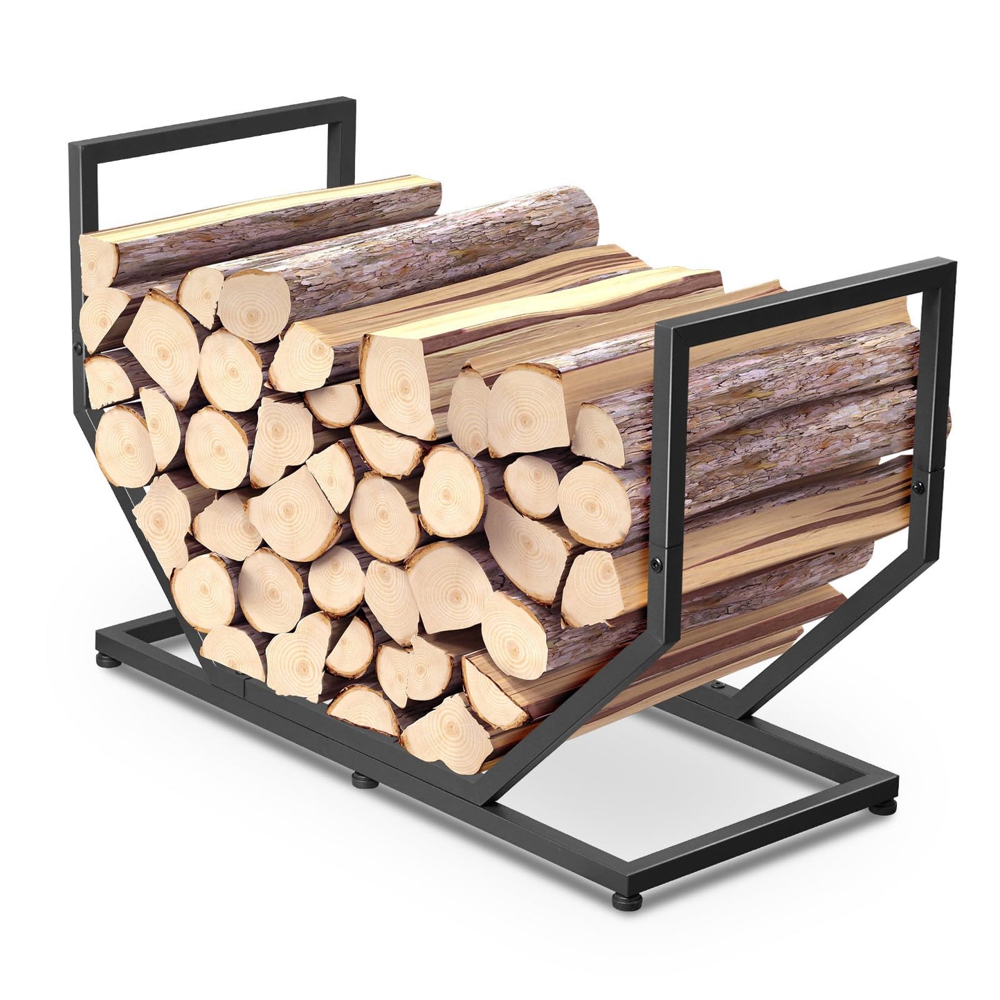 YENGOTH Firewood Rack Outdoor Indoor,31 Inch Firewood Holder,2.58ft Heavy Duty Metal Firepace Log Holder,Wood Storage Rack With Adjustable Feet,Black