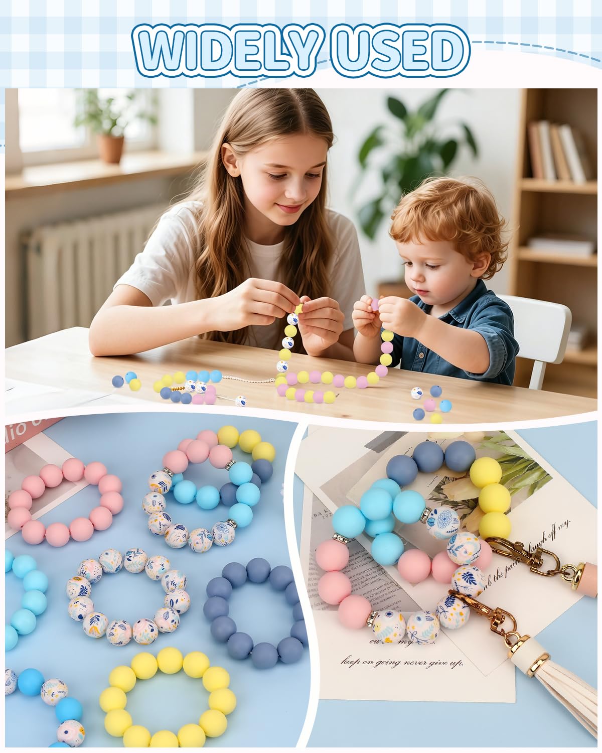 SALUOKE 100 Pcs 15mm Silicone Beads for Keychain Making, Flowers Silicone Beads Bulk Round for Bracelets Pens Crafts Jewelry Making (Flowers)