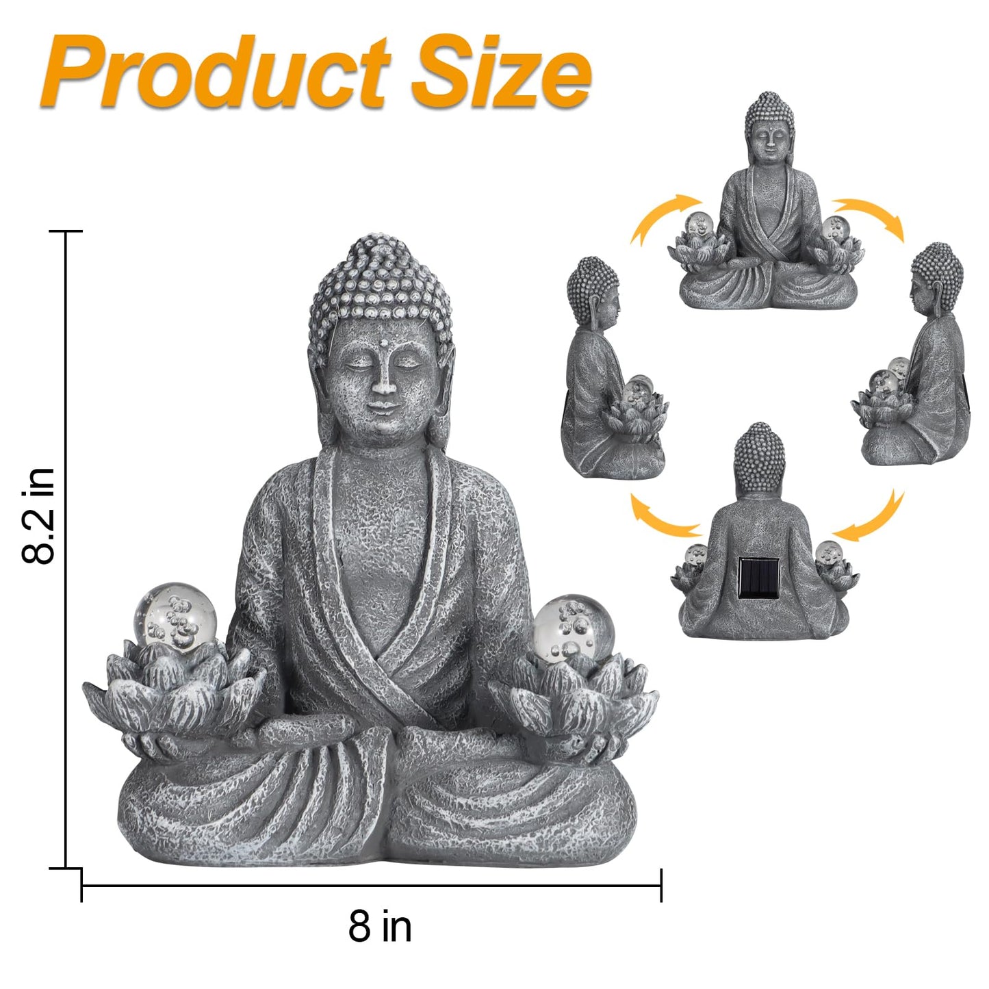 nawaza Buddha Statue Garden 8.2″ Solar Resin for Home Decor Yard Garden Patio Lawn Ornaments, Prayer Spiritual Living Figurine, Decor Outdoor Buddha Figurine Premium Gray