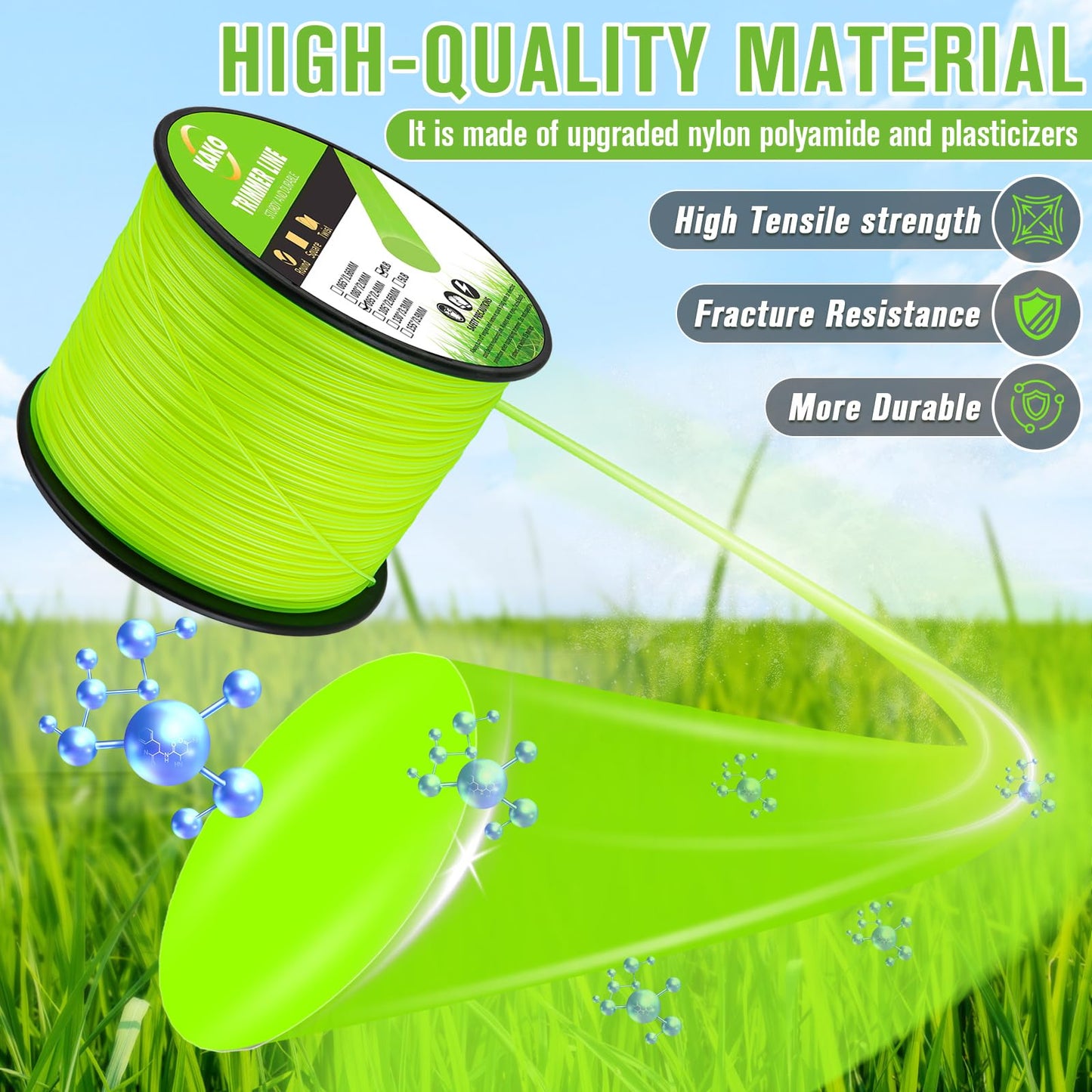 KAKO 095 Trimmer Line Heavy Duty, Weed Eater String .095, String Trimmer Line .095, Weed Eater Line .095, Trimmer String .095In-880Ft-3Lb Weedeater Line .095 Fits Most String Trimmers(Round)