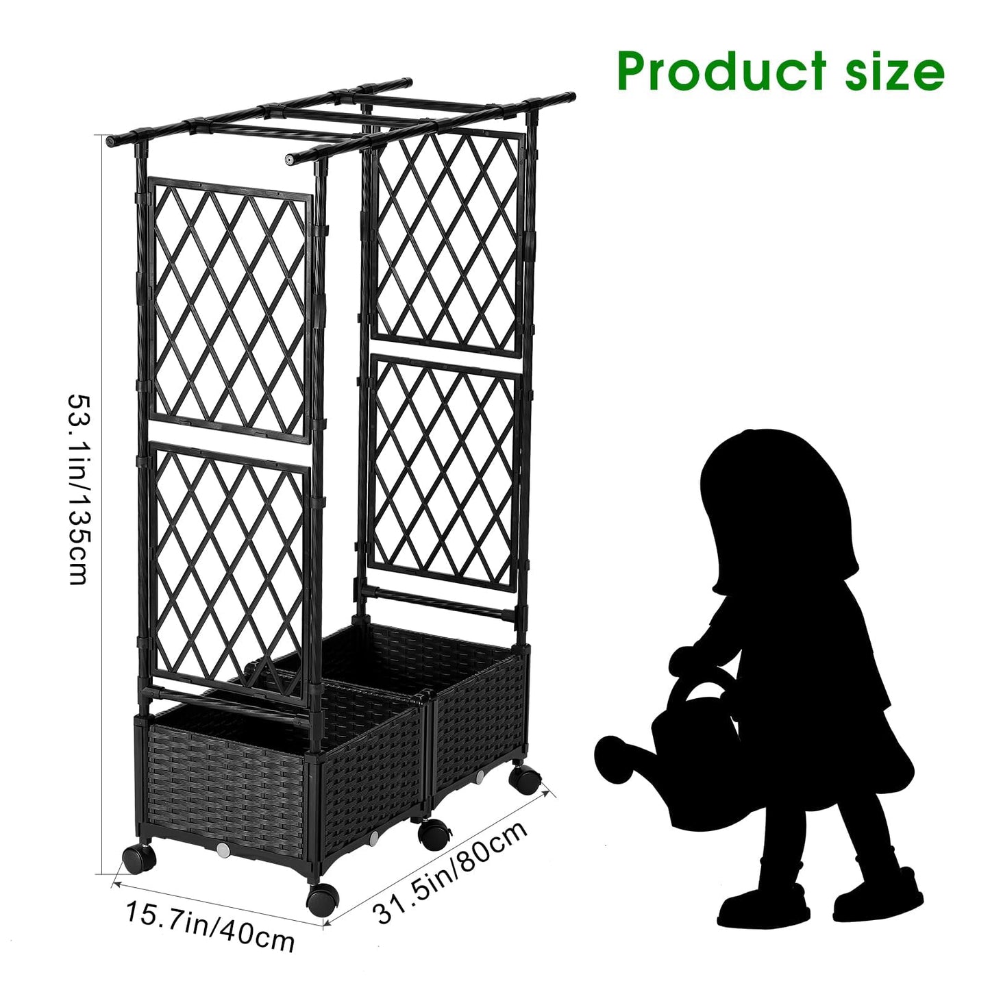 yotoworth Planter with Trellis Raised Garden Beds, 4.5ft Tall with Screen Indoor Outdoor, Vegetable Flower Privacy Planter Box for Backyard Balcony Patio, Black