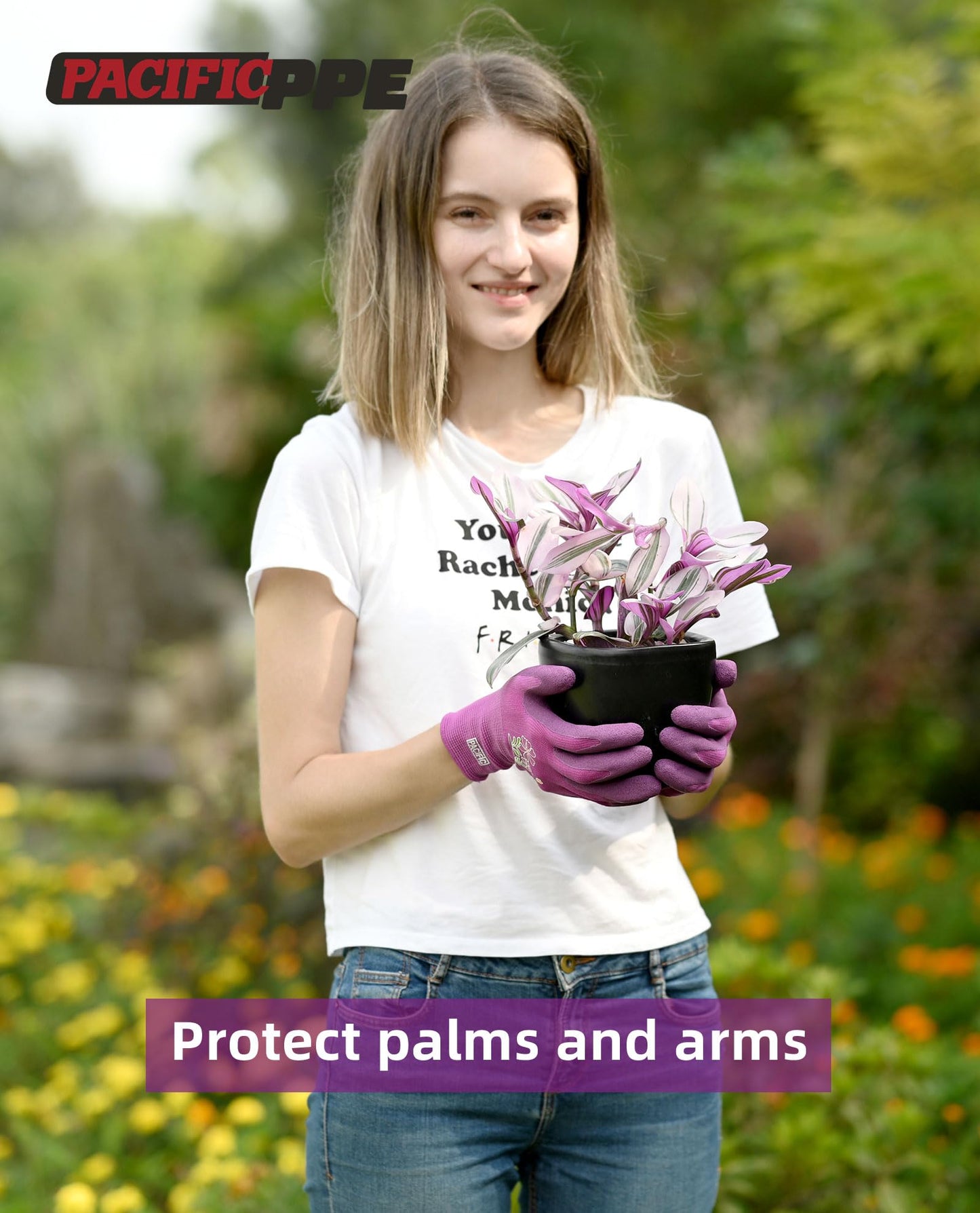 PACIFIC PPE 3 Pairs Gardening Gloves for women, Rubber Coated Garden Gloves, Ladies Yard Work Gloves, Breathable, Purple & Yellow & Red, Medium