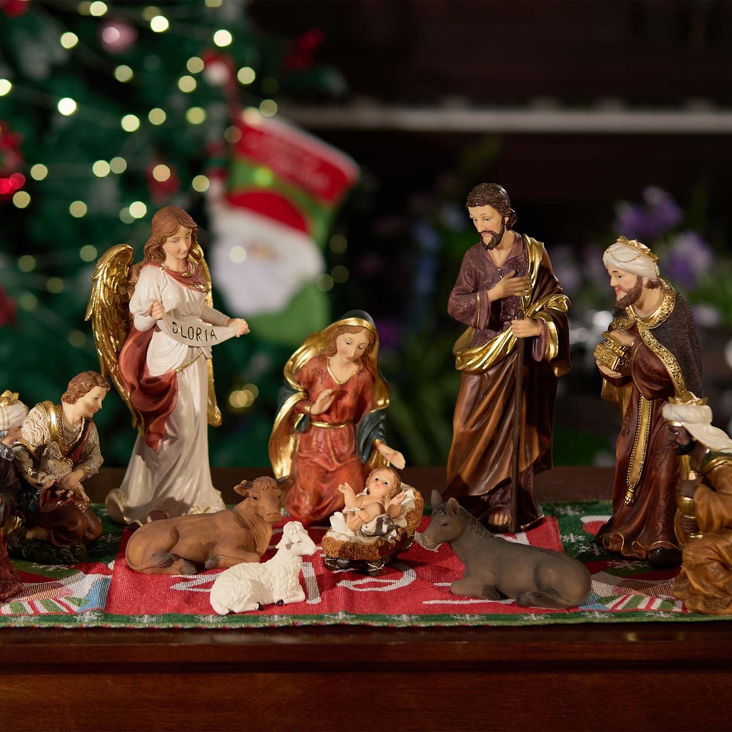 Zayton Nativity Set Christmas Indoor Figurines 11 pcs Nativity Scene Set 5.5“ Holy Family Miniatures Statue Crib Jesus Manger Ornament Church Xmas Home Decoration