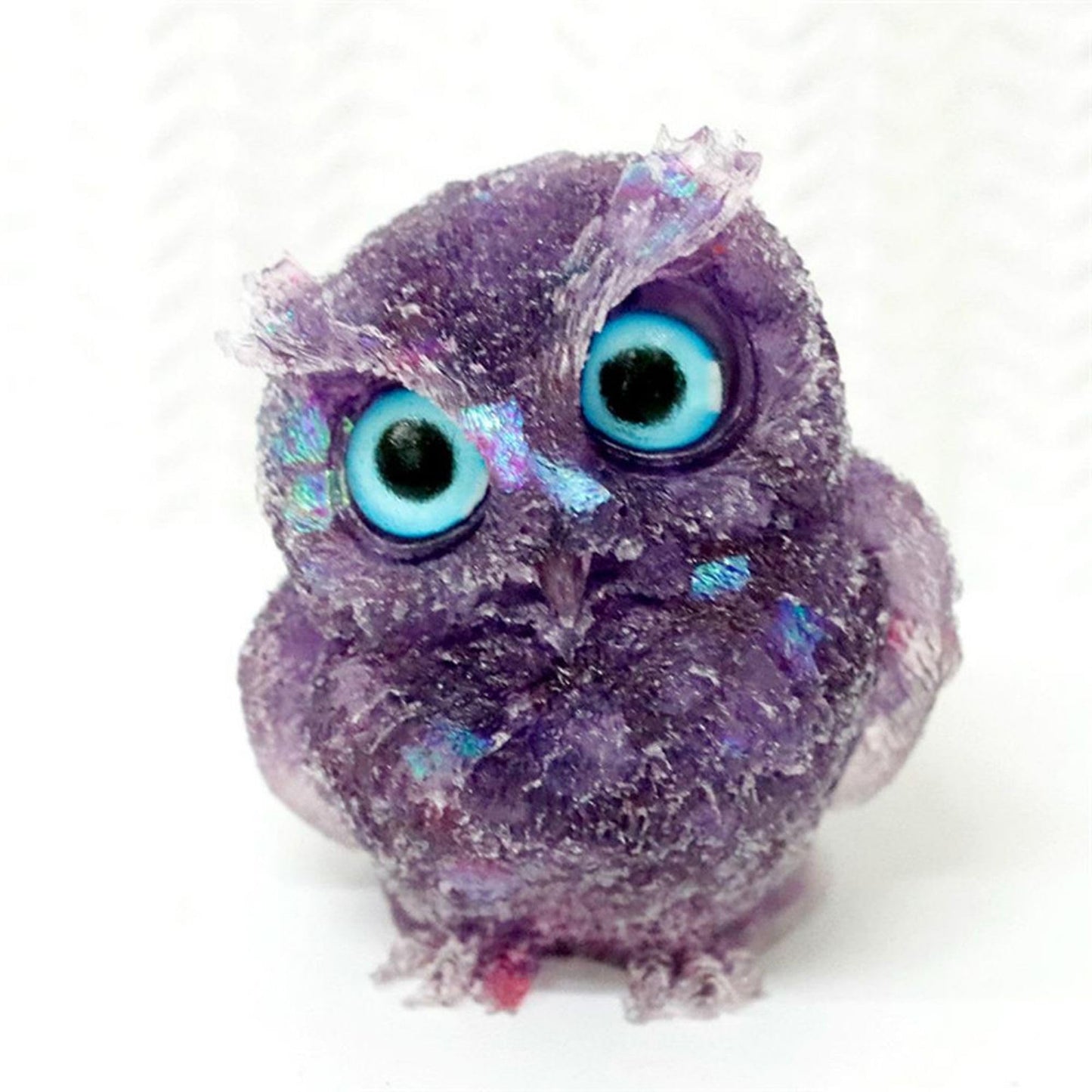 OwMell Owl Statue Tumbled Stone Gemstone Owl Figurine Home Decor Shelf Decor 2.5" - Amethyst