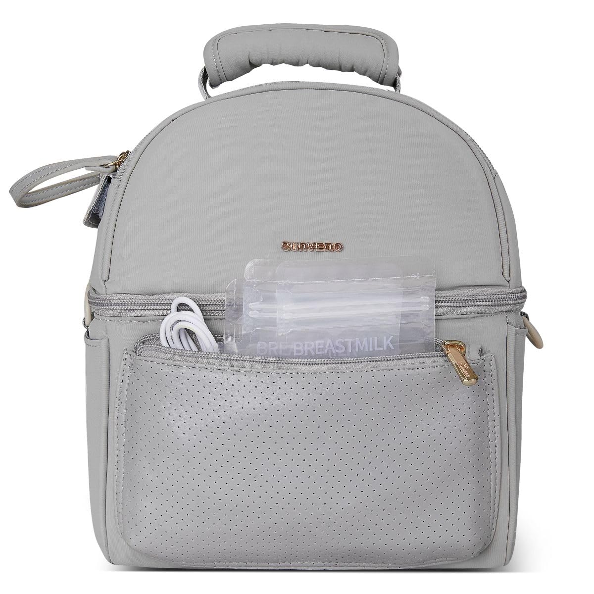 SUNVENO Breast Milk Cooler Bag with Detachable Insulation Box, Double-Layer Pumping Travel Bag for Work & Daycare, Fits Bottles, Ice Packs and Pump Parts,Grey