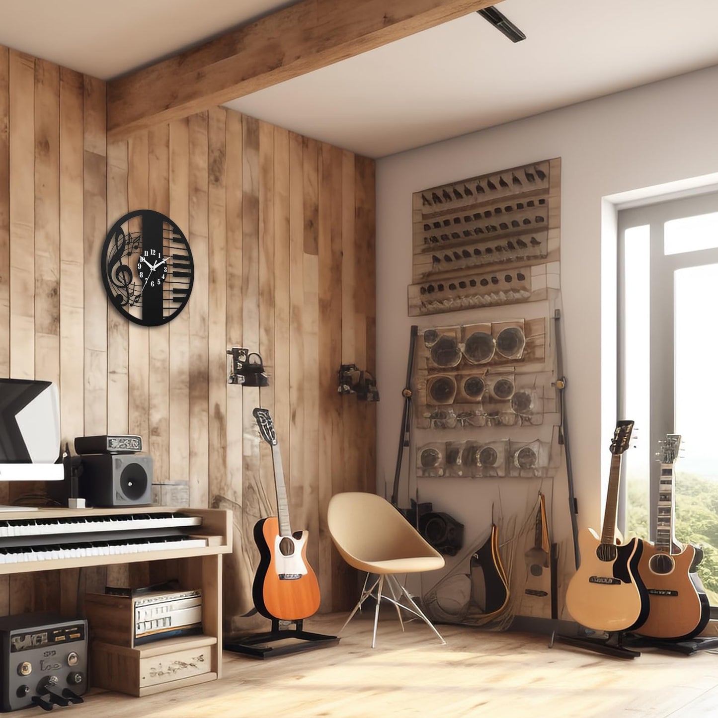 CIGERA 12 Inch Music Themed Wall Clock - Piano Key & Musical Note Design, Silent and Battery Operated - Perfect for Music Room, Studio Decor - Gift for Pianists, Musicians & Music Lover