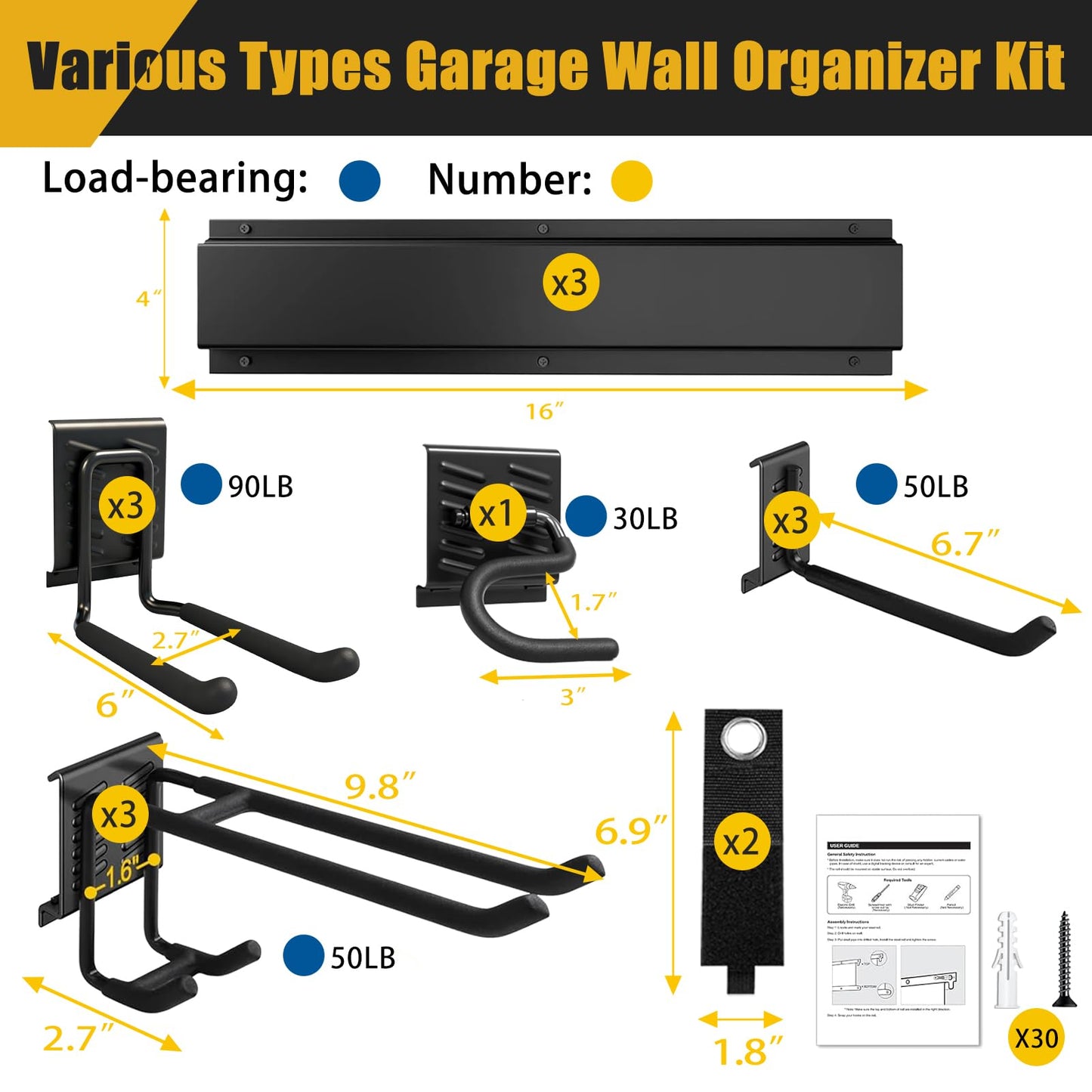 KOFANI Heavy Duty Garage Wall Organizer with 700LB Capacity, 48Inch Garage Tool Organizer Wall Mount and Garden Tool Organizer with Adjustable Tool Rack for Garage Shed Yard Storage