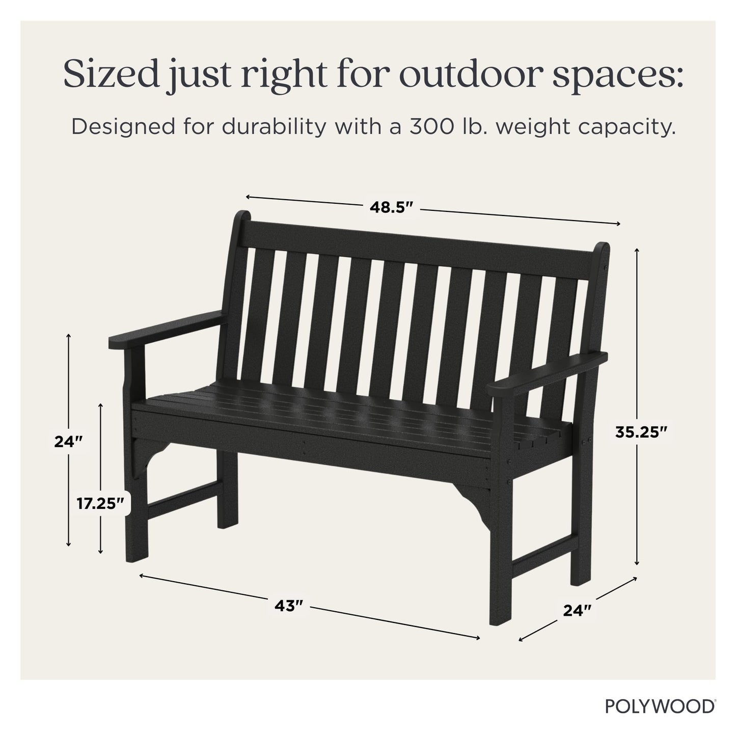 POLYWOOD GNB48BL Vineyard 48" Bench, Black