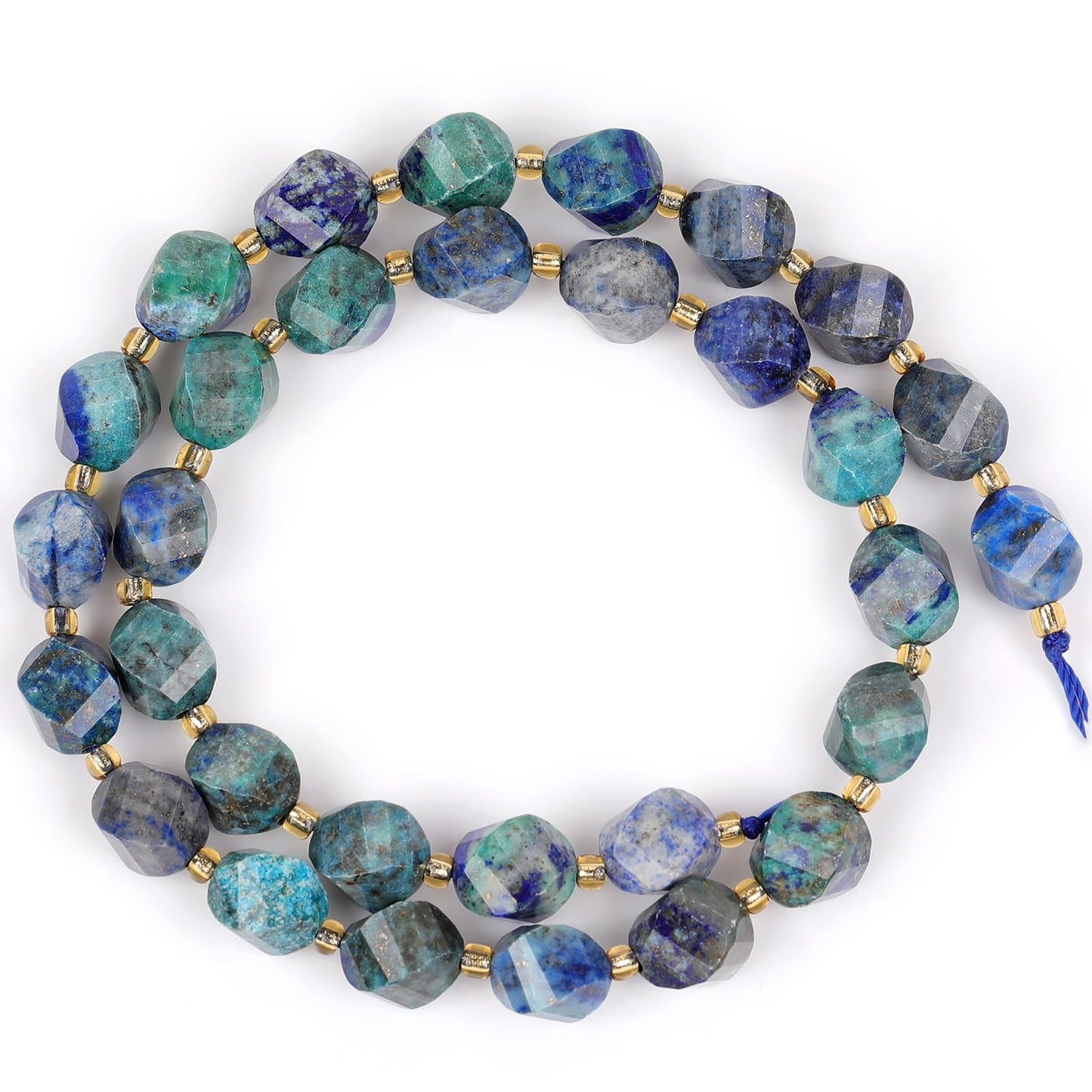 GEM-Inside 32Pcs 10mm Twist Faceted Dyed Lapis Lazuli Malachite Jasper Gemstone Charms Beads for Bracelet Necklace Jewelry Making Power Energy Chakra Beads