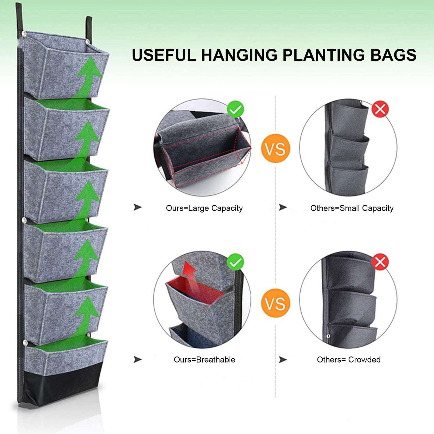 Yosoo Vertical Breathable Hanging Planting Wall Garden Grow Bags for Tomatoes Flowers Strawberries Green Plants 6 Pockets 42 x 12 Inch Home Garden Yard Farm Easy Grow (Grey)