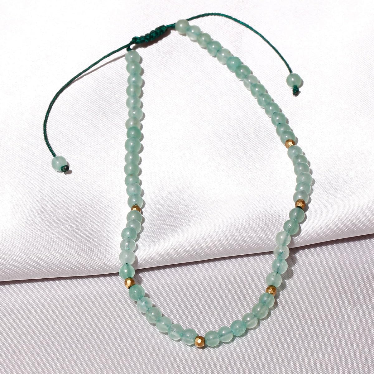 Jewever Aventurine Jade Anklet Bracelet for Women crystals and healing stones Essential Oil Diffuser Beach Foot Beaded Adjustable(8.5-10 Inches)