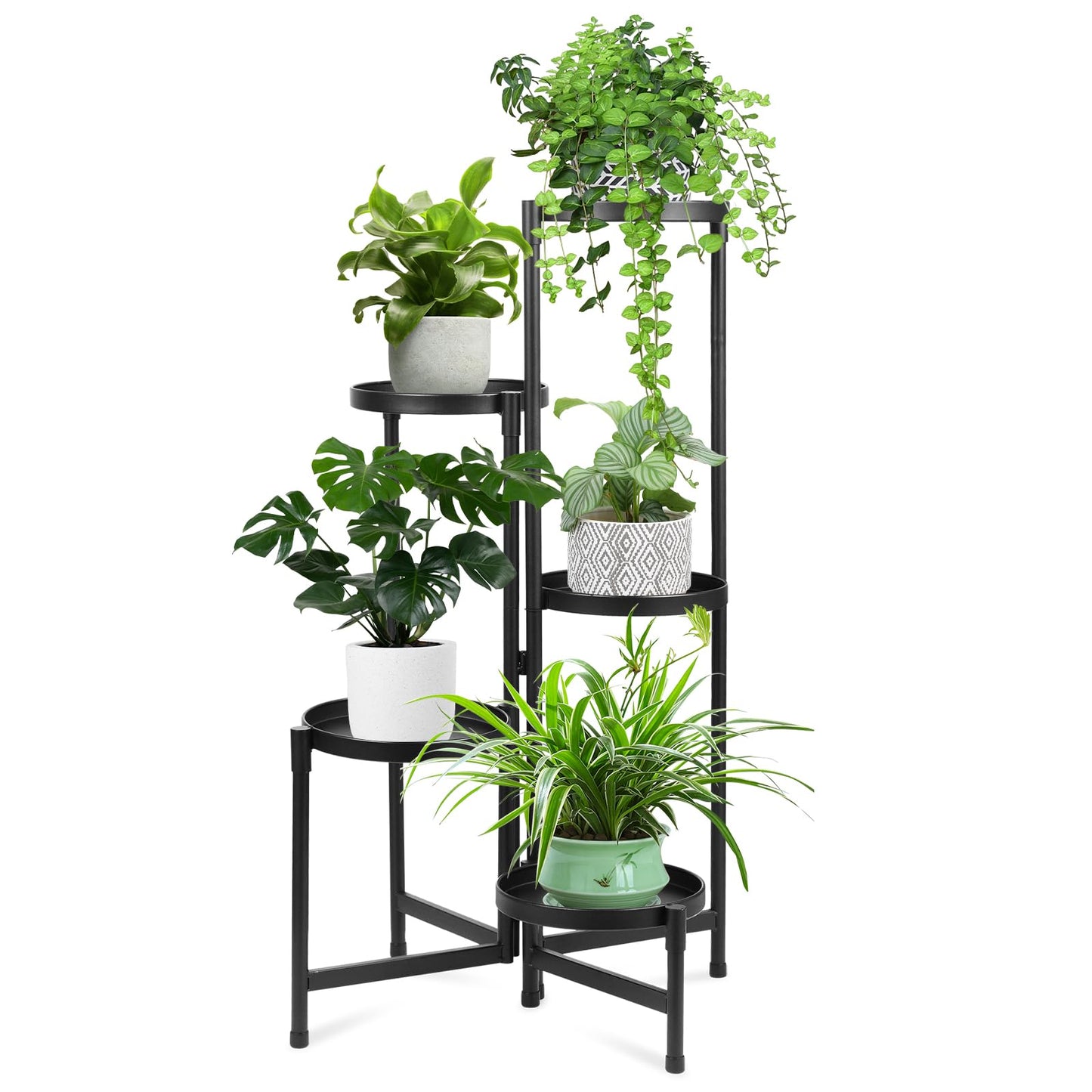 Atpddpey Plant Stand Indoor Outdoor 5 Tier Black Metal Plant Holder 31 in Tall 9 in Wide,Tiered Flower Pot Display Stand,Multiple Plant Stand for Living Room Corner Garden Patio Lawn Balcony