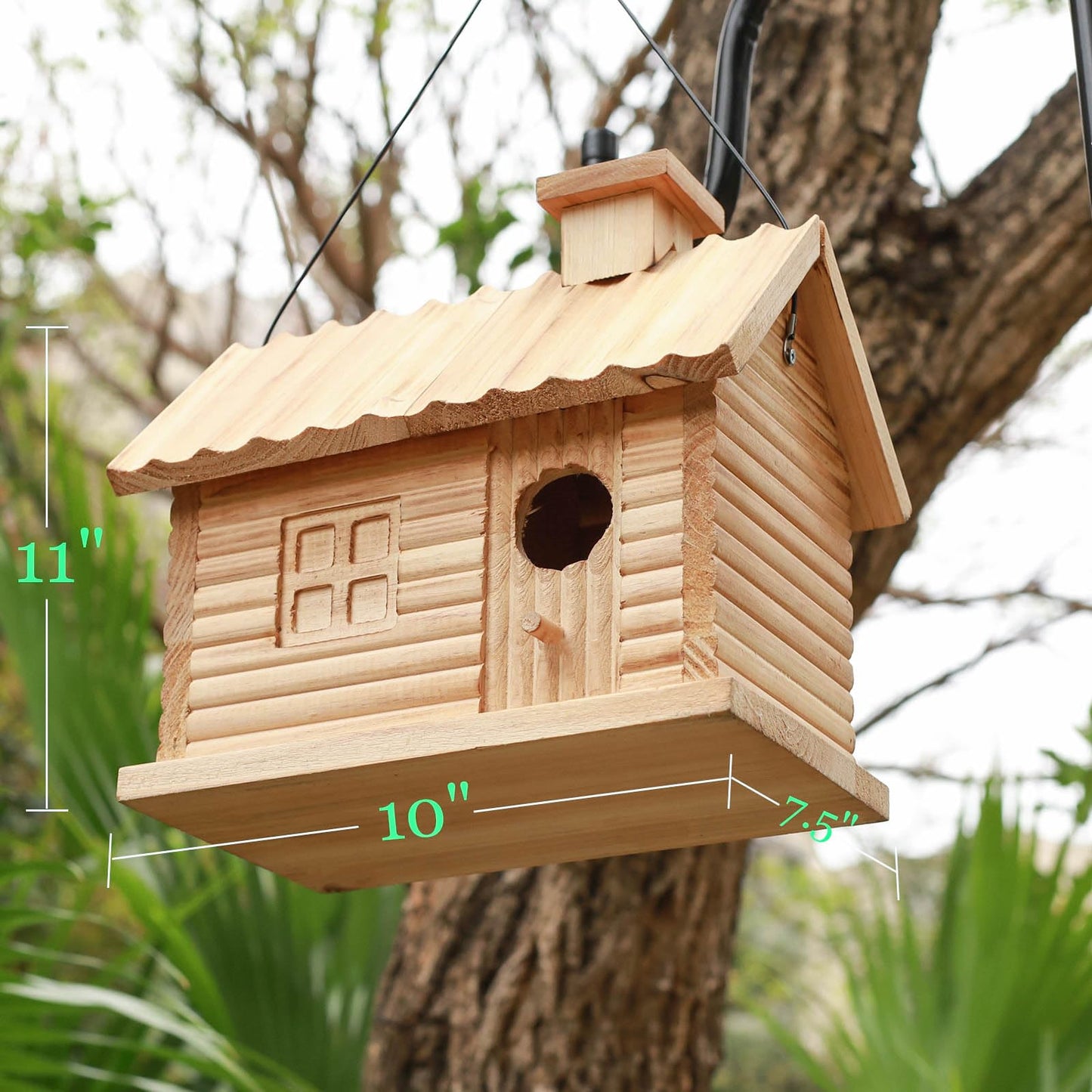 STARSWR Bird House Outside,Outdoor Bird Houses, Natural Wooden Bird Hut Clearance 2 Hole Bluebird Finch Cardinals 2 Rooms Hanging Birdhouse for Garden Viewing
