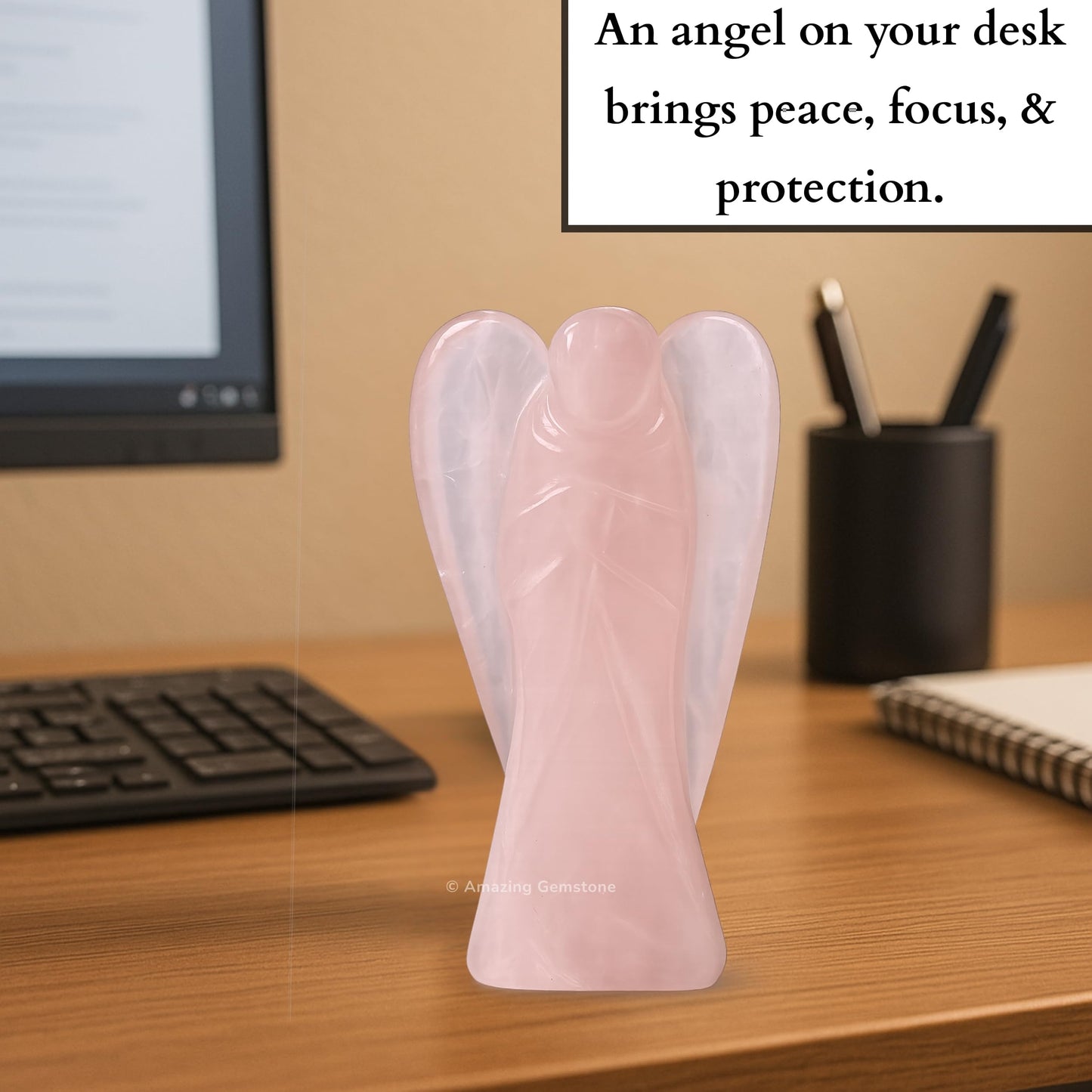 Amazing Gemstone Rose Quartz Angel - Rose Quartz Crystal Angel and Pocket Guardian Angel Crystal Figurines (3 inches)