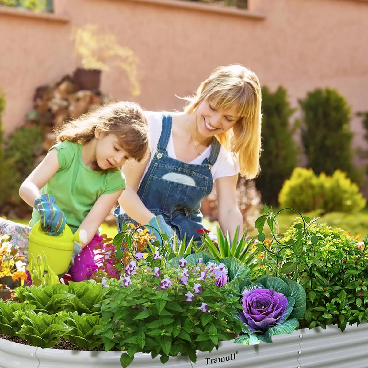Tramull 2 Pack 8x4x1FT Galvanized Raised Garden Bed Kit Oval Metal Ground Planter Box Outdoor Bottomless Planter Raised Beds for Vegetables Flowers Herbs Fruits, Gray