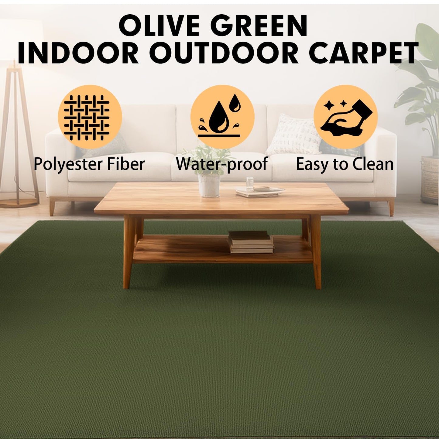 Grefinity Marine Carpet,6 FT x 14 FT Olive Green Indoor Outdoor Carpet 0.2" Thick with Water-Proof TPE Backing, Non-Slide for Home, Patio, Porch, Deck