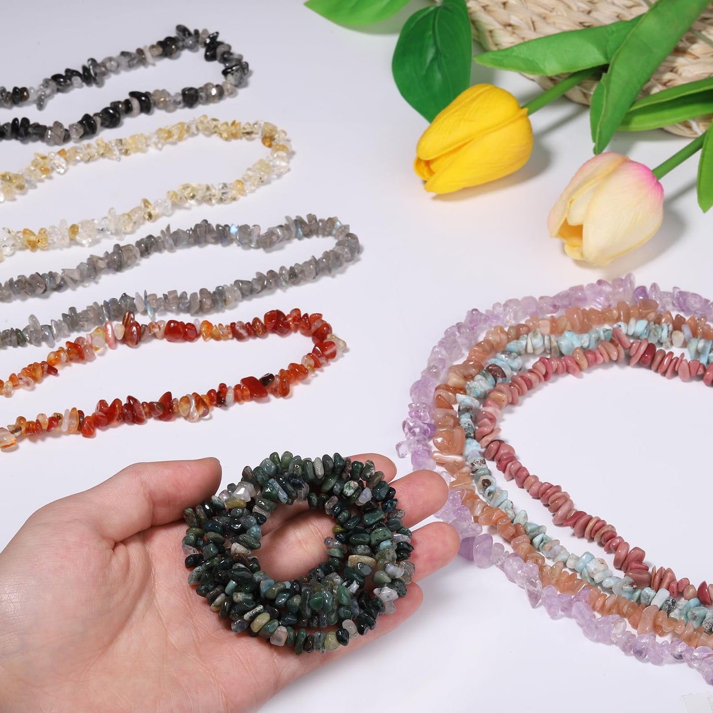 30in Sunstone Natural Chip Stone Beads 5-8mm About 230pcs, Irregular Drilled Light Orange Pink Bead for Bracelets Jewelry Making Supplies for Adults, DIY Crafts.
